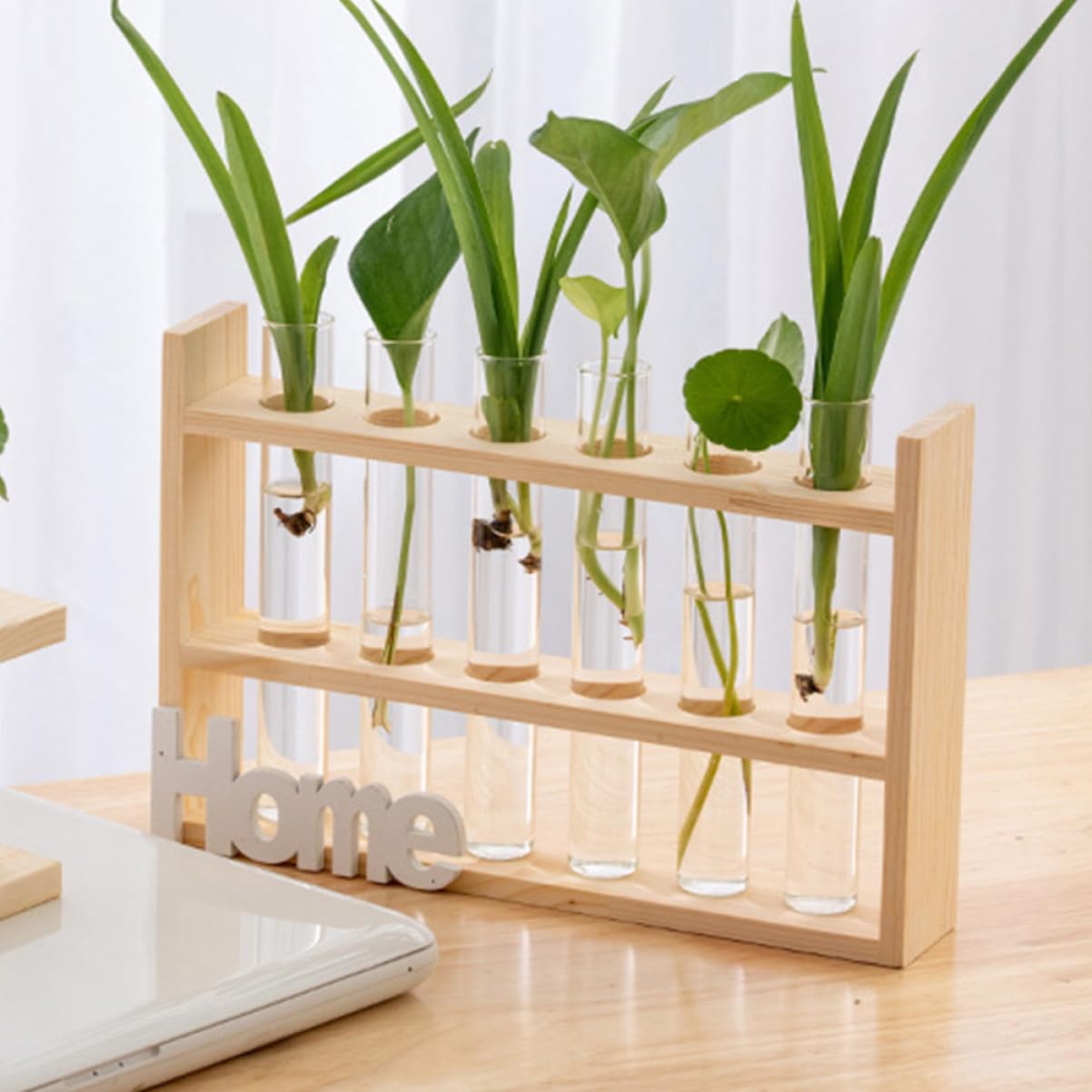 Outanaya 4pcs Transparent Hydroponic Test Tube Vases for Plant Propagation Clear Glass Water Tubes for Flowers Decorative Desk Terrarium Station for Home and Office