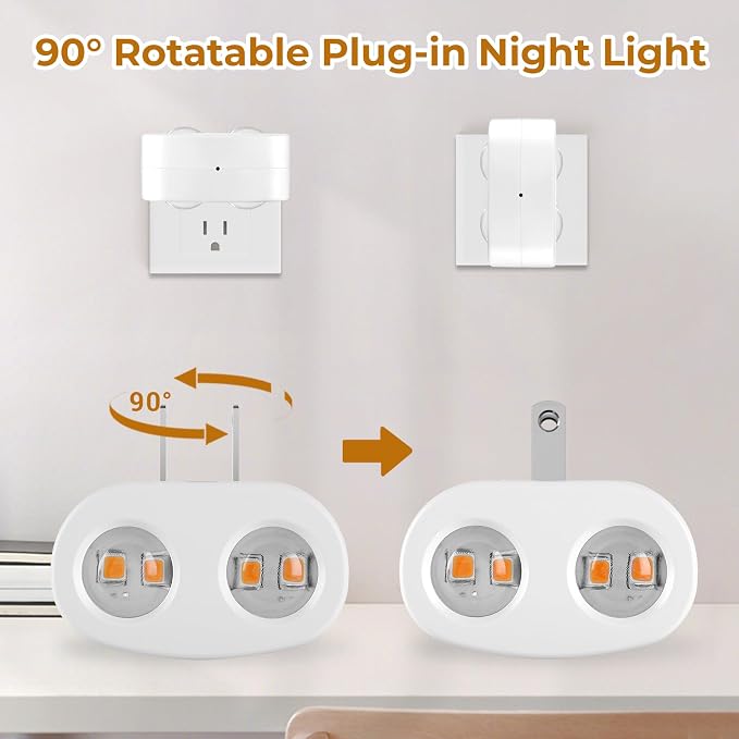 4 Pack Night Light, Plug-in Wall NightLights with Rotatable, Dusk to Dawn Sensor Auto On/Off, 5000K Daylight 100 Lumens, for Hallway Living Room Kitchen Garage Stairway