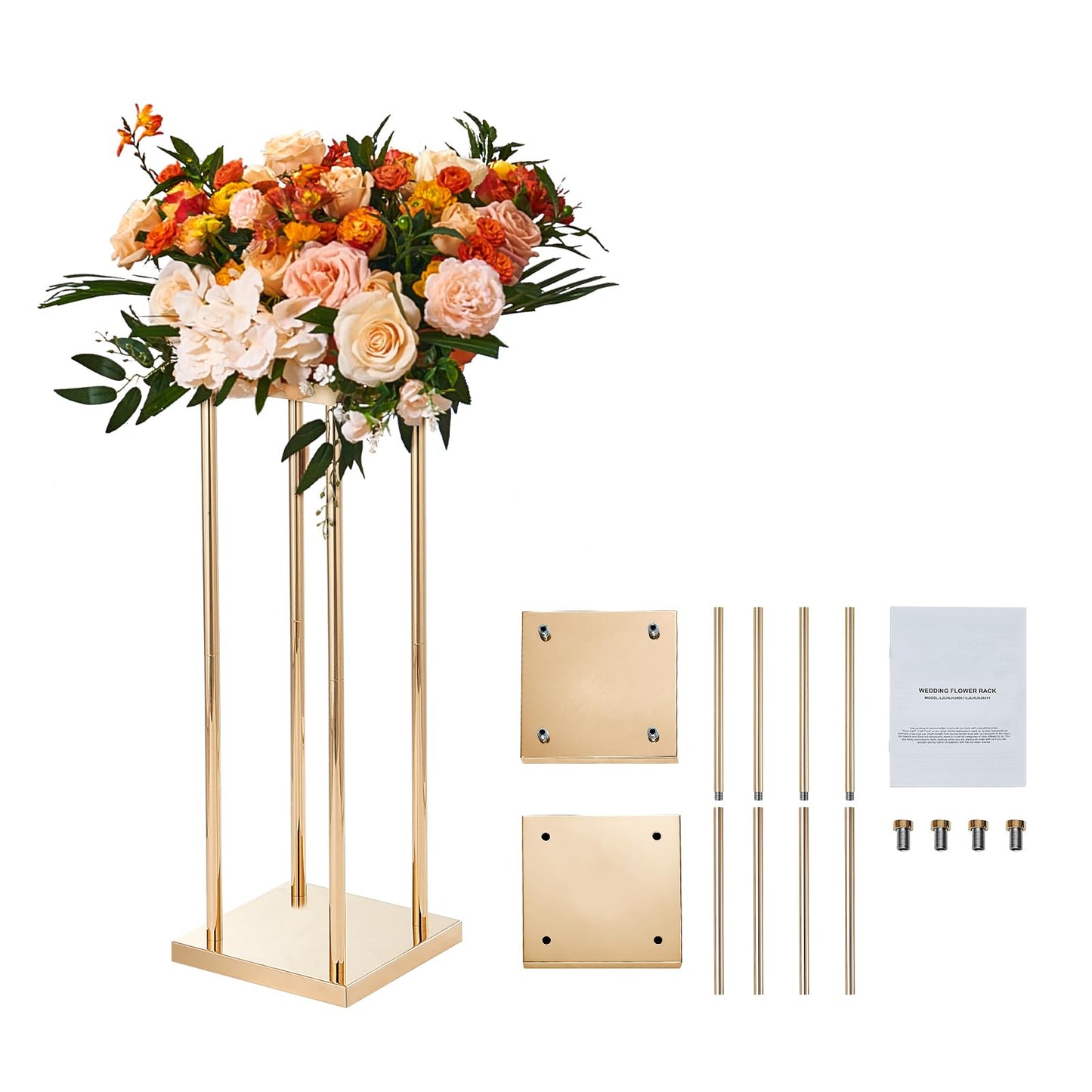 Happybuy 4PCS Gold Metal Column Wedding Flower Stand, 31.5in Geometric Vase Centerpiece Stands, Cylindrical Floral Display Rack for Events, Reception, Party Decoration