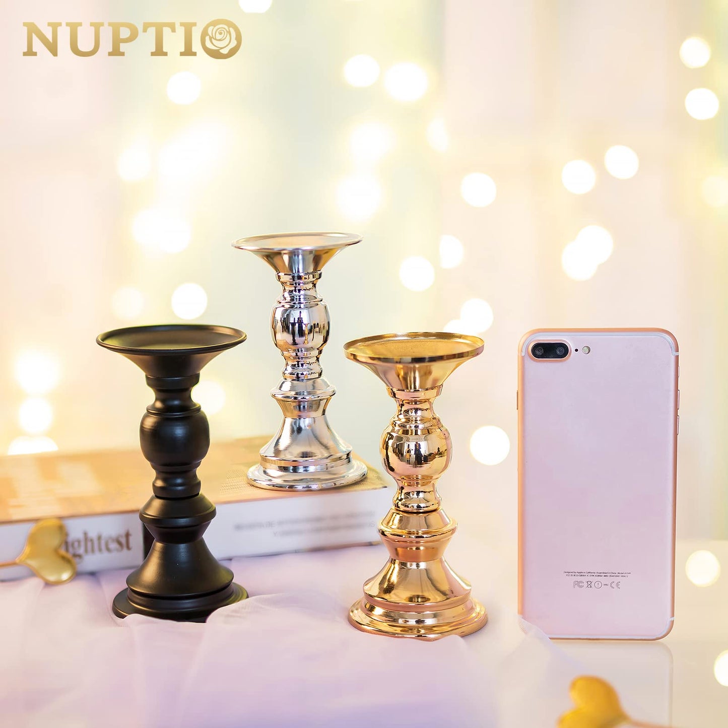 NUPTIO 2 Pcs Candle Holders for Pillar Candles, Black Candle Holder for 50mm Candles Christmas Halloween Mantlepiece Decorations, Ideal for Weddings Special Events Party Living Room