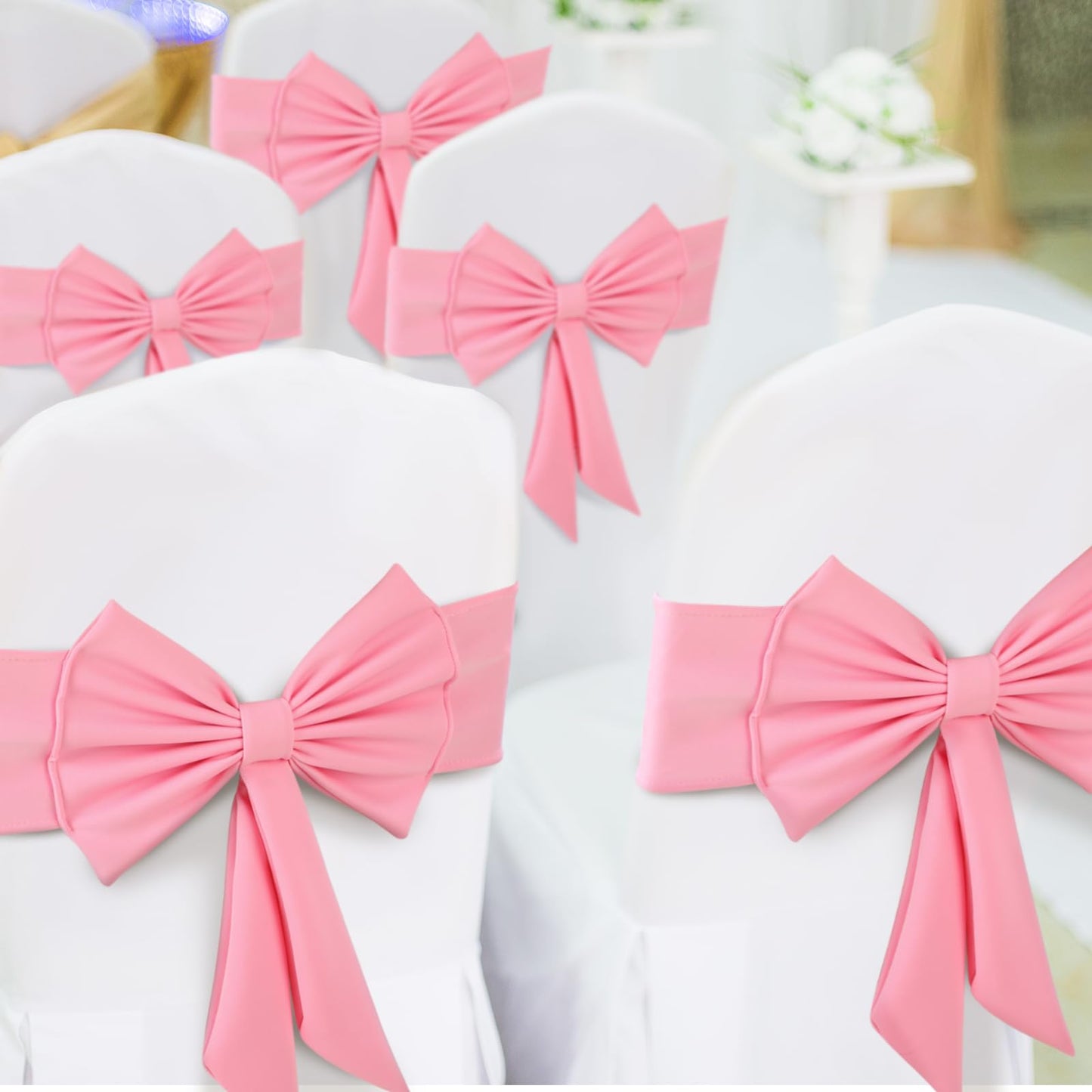 LOYIM 10 Pcs Spandex Chair Sashes for Wedding Elastic Chair Bows Sashes Universal Decorative for Party Baby Shower Ceremony Reception Banquet Decorations(Pink)