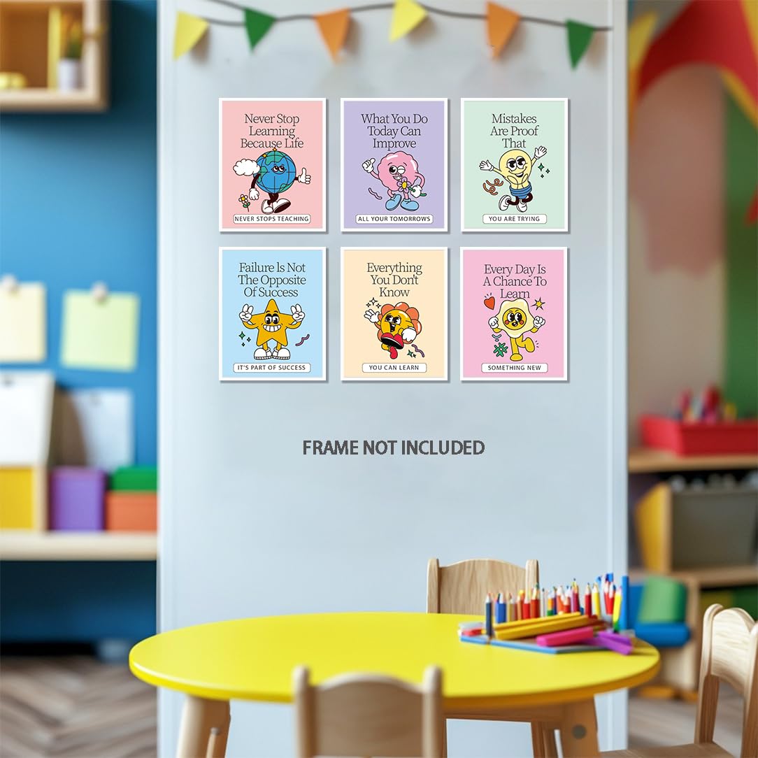 KDMAZH Retro Inspirational Poster,Colorful Growth Mindset, Motivation Growth Mindset Posters for Classroom, Educational for Teachers Bulletin Board,Set of 6pcs, 8×10Inch,Unframed