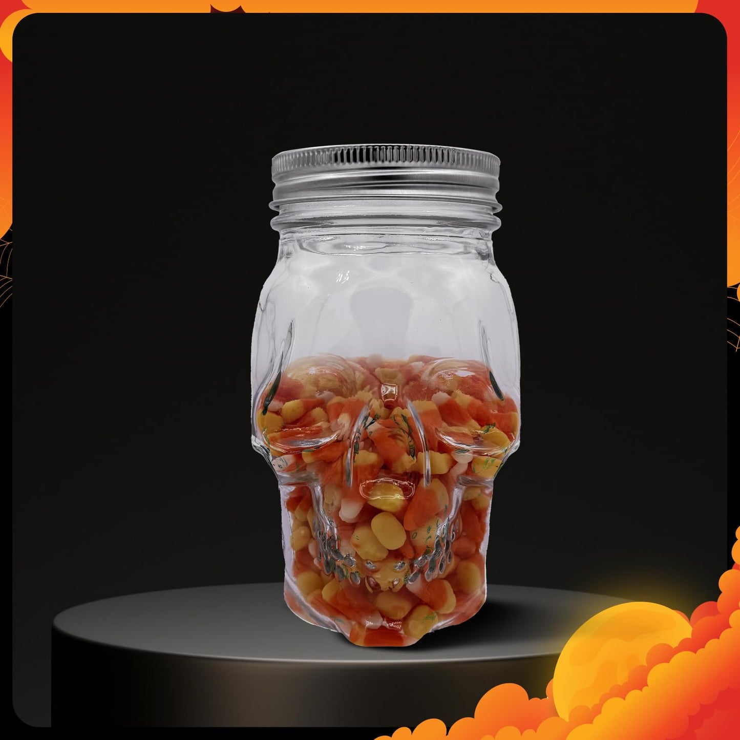 DURA LIVING Set of 2 Skull Mason Jar Glasses with Lids | 16oz Reusable Halloween Drinking Glasses | Unique Skull Décor, Storage, & Canning Jars for Parties & Gifts