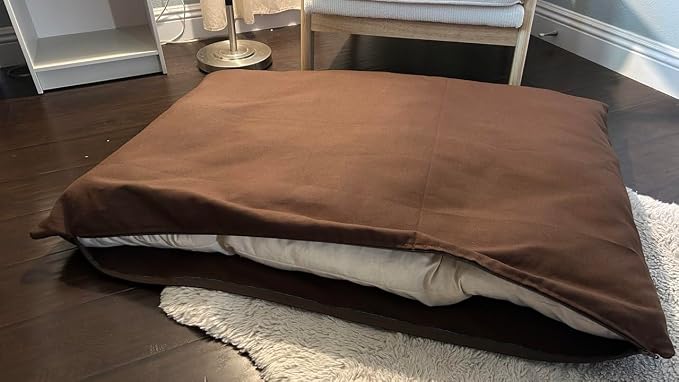 Natural Cotton Canvas Dog Bed – Raw Cotton Filled Pet Cushion Insert, Breathable Eco-Friendly Dog Mattress, Durable Washable Cover with Zipper (Dark Brown, Medium 42"x29"x4")