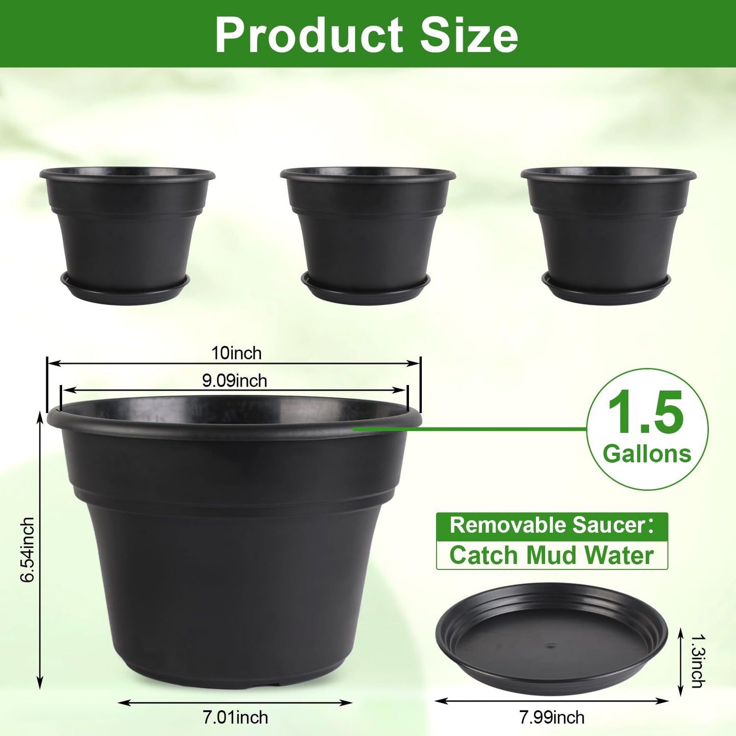 Myfeegoin 10-inch-Plant-Pots-Indoor-Outdoor, 4 Pack Plastic Planters with Drainage Holes & Saucers, Resin Flower Pots with Trays, Classic Garden Pot Container for House