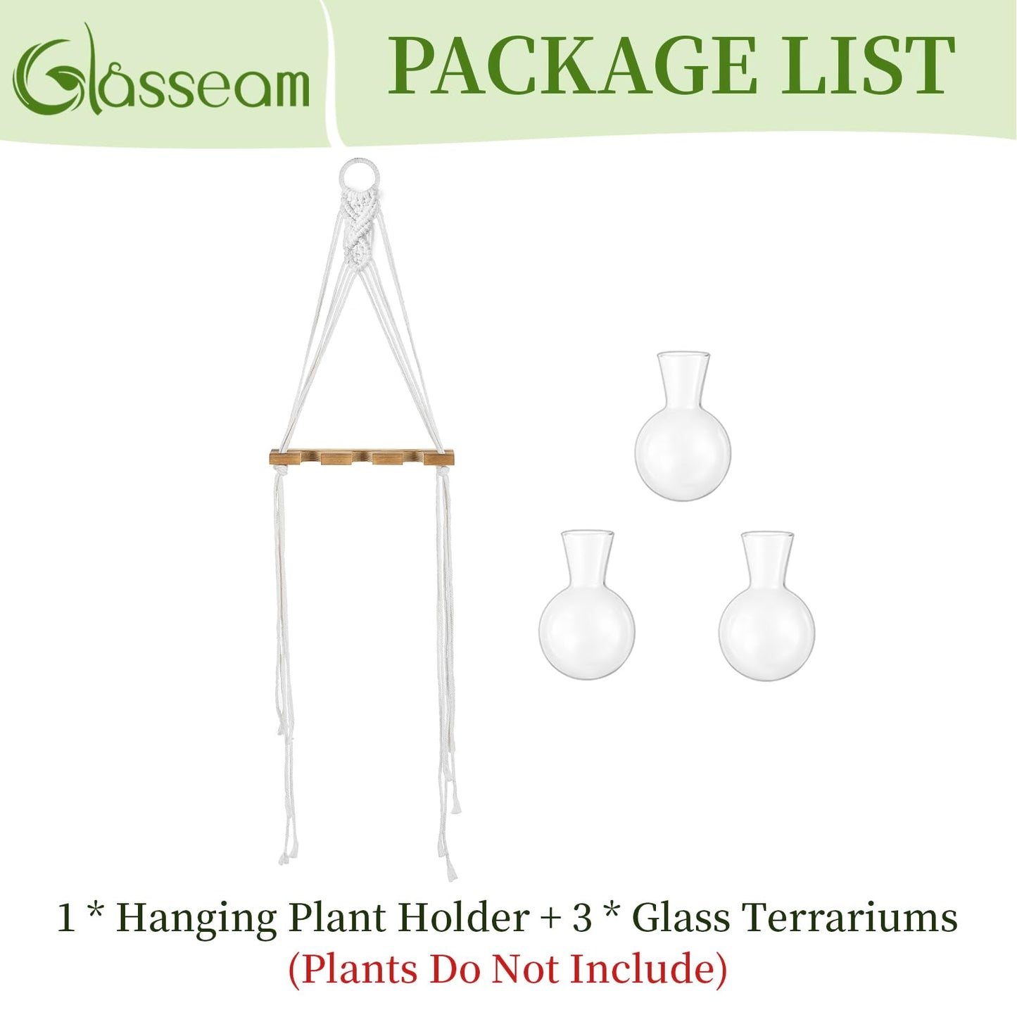 Glasseam Hanging Macrame Propagation Stations: Wall Window Glass Propagation Vases for Hydroponics Plants - Boho Decor Small Plant Terrarium Jars - Gifts for Women Mom Plants Lovers
