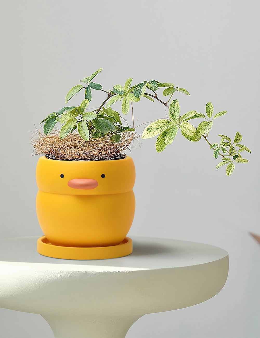 GeLive 4 Inch Yellow Duck Plant Pot Ceramic Planter with Drainage Tray Indoor Plants Succulent Pot Tabletop Organizer Decor Pen Holder Cartoon Statue Unique Gift