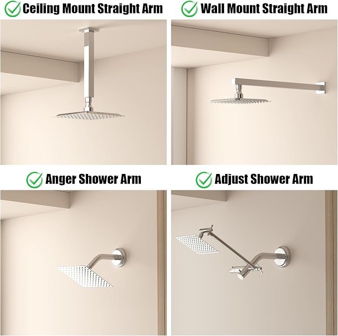 BESy 8 Inch Rain Shower Head, 8" Square Rainfall & High Pressure Stainless Steel Bath Shower Head, 1/16" Ultra Thin, Waterfall Full Body Coverage with Silicone Nozzle, Polished Chrome