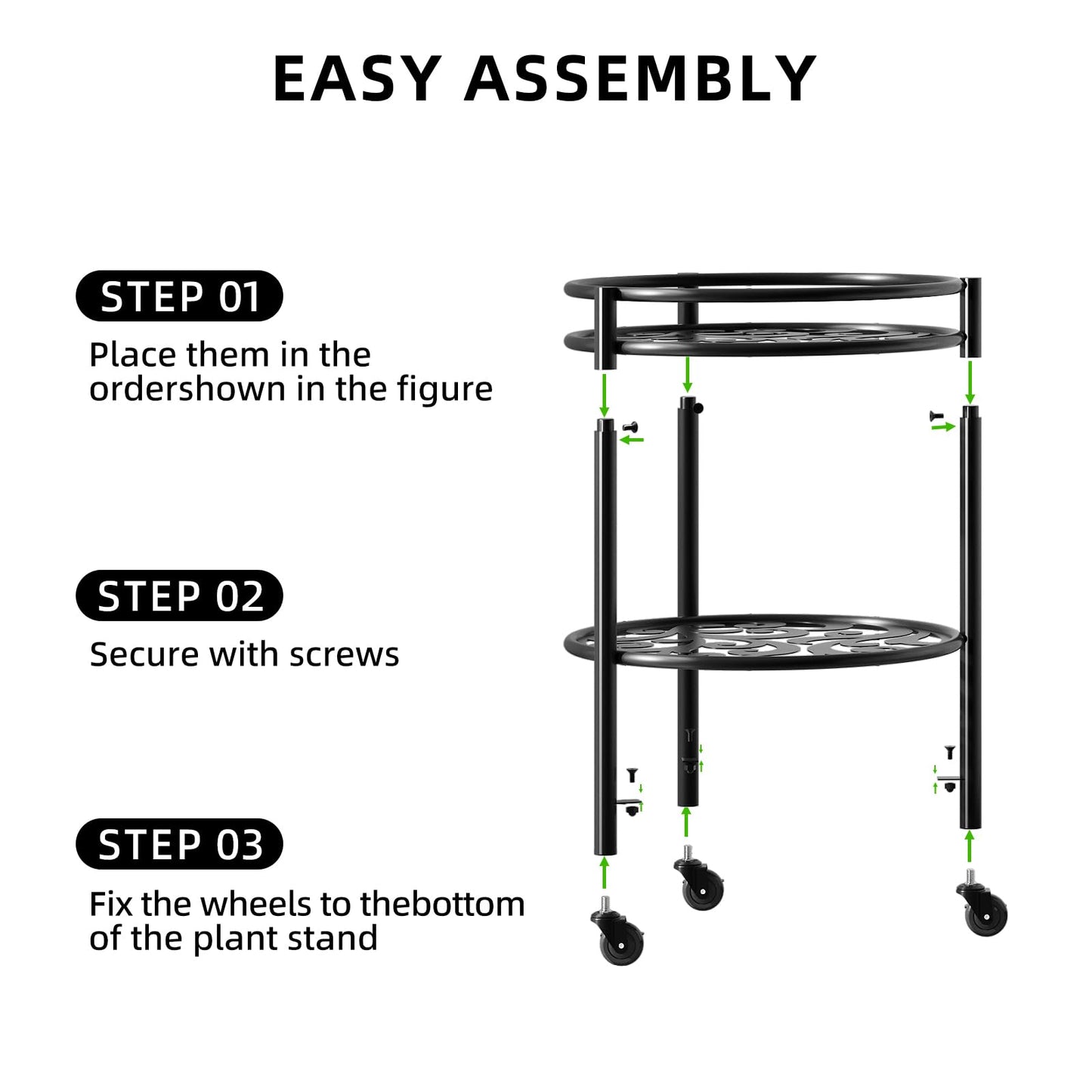Rioneta 2 Tier Heavy Duty Rolling Plant Stand – 165 lbs Capacity Flower Pot Holder with Wheels for Indoor & Outdoor, Easy Move Cart for Balcony, Patio, Garden, 2 Pack Black