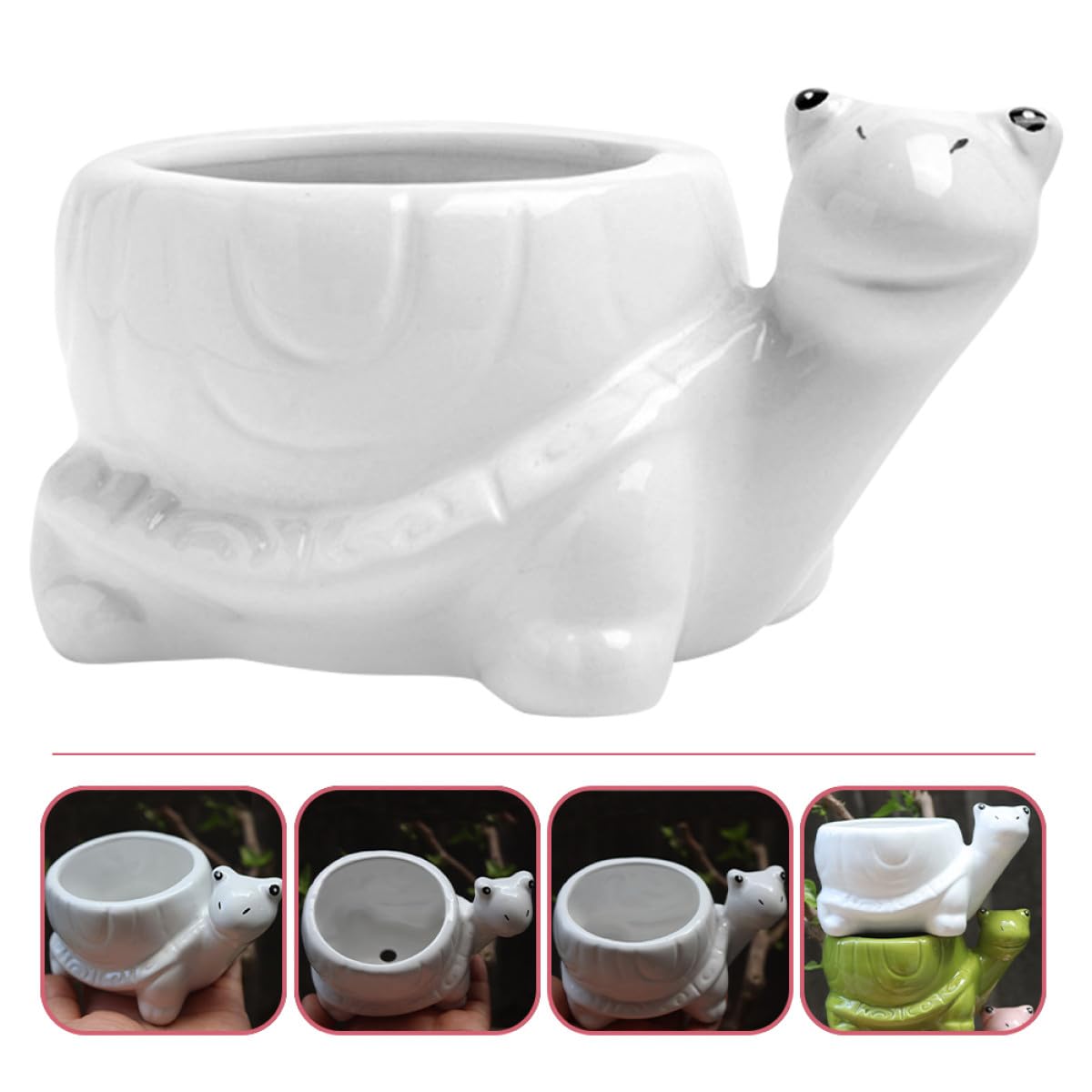 minkissy Ceramic Turtle Succulent Planter Pot for Indoor Home Office, White Cartoon Animal Flower Container, Creative Small Decorative Pot for Succulent Plants