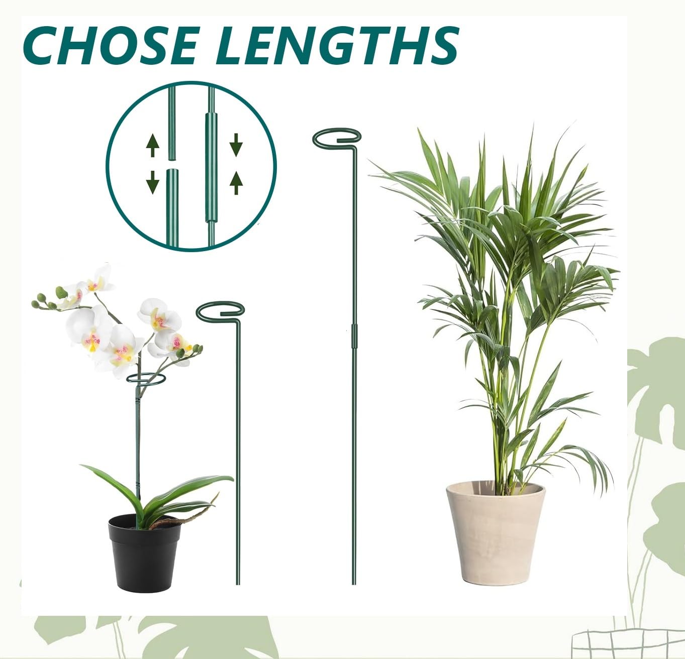 MAFONE 12 Pack 16inch Plant Support Stakes, Plant Stick Garden Single Stem Flower Support Stake Plant Cage Support Rings with 20pcs Plant Clips and Plant Ties for Tomato Orchid Lily Peony Rose Bean