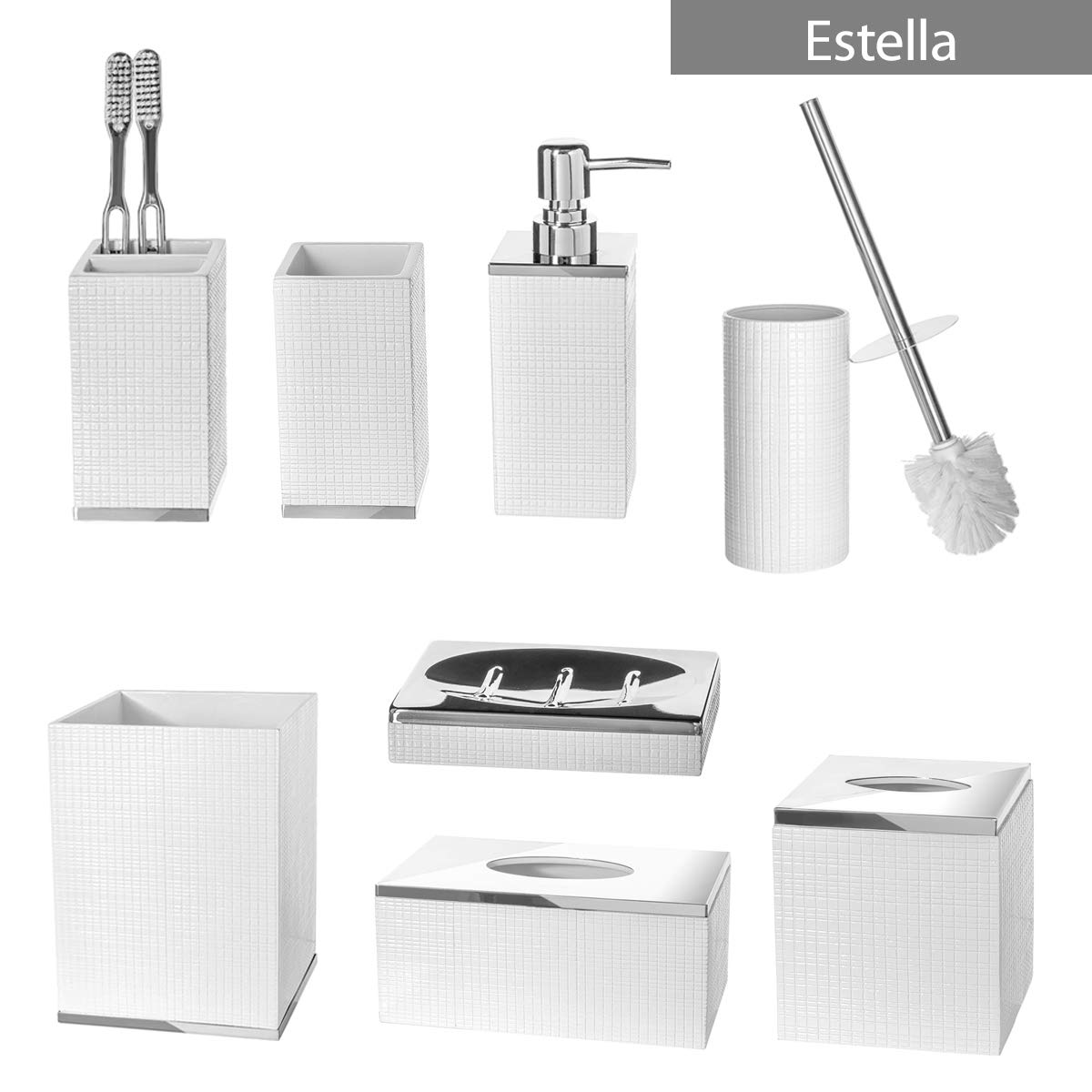 Creative Scents Estella White Tissue Box Cover Square - Decorative Bathroom Tissue Box Holder, Elegant Design Tissue Cover, for Modern Bathroom Decor