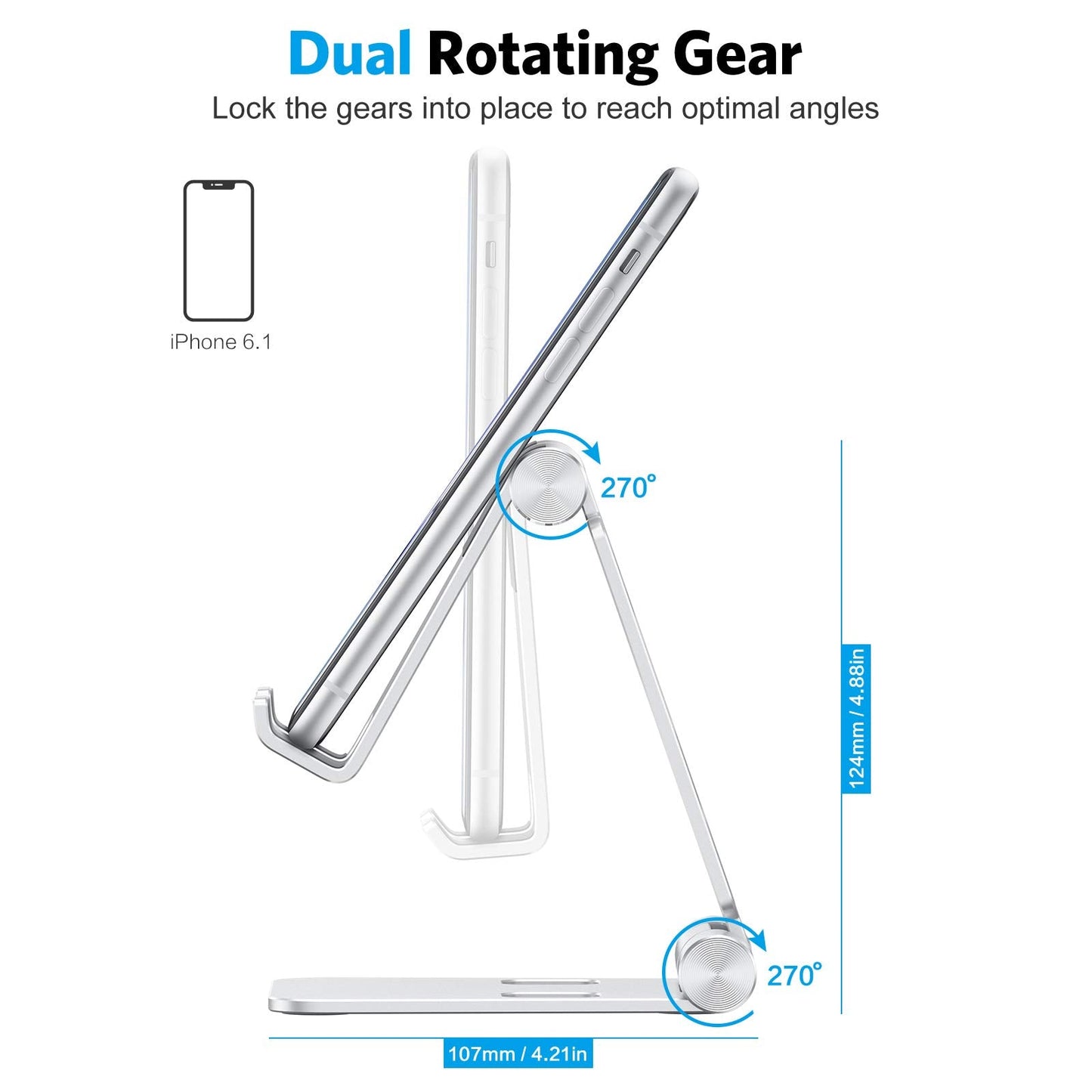 OMOTON Foldable Cell Phone Stand, C4 Portable Aluminum Phone Holder, Adjustable Phone Dock Cradle Compatible with iPhone 17/16/15 Pro Max Air, Samsung Galaxy, Small Tablets, All Smart Phones, Silver