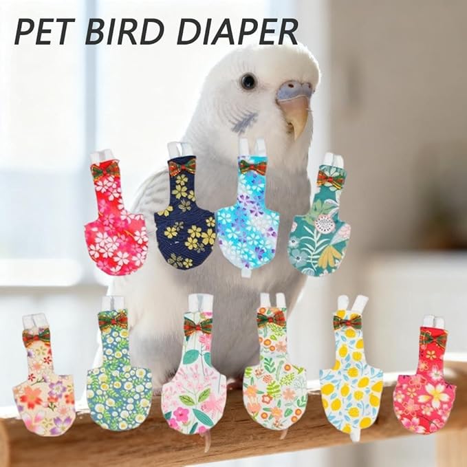 5pcs Bird Diaper Cute Printed Parrot Flight Suit Parrot Nappy Reusable Pigeon Pants Cockatiel Clothes for Parakeet Mini Macaw Budgie Canary for Indoor Outdoor - color1 L