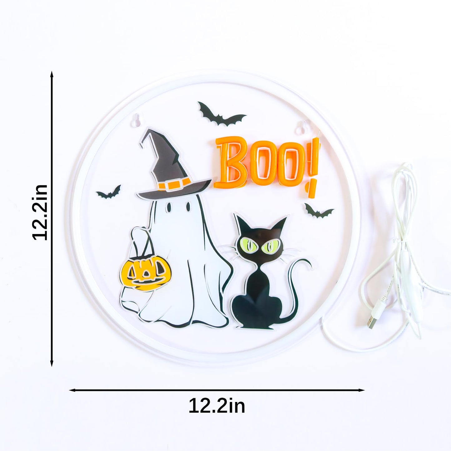 WittyRhE Halloween ghost Neon Sign BOO neon Light Wall Decor for Bedroom Club Party Bar Shop Gift Art for Boys Girls Family-12.2Γ12.2 IN-USB Powered-Acrylic