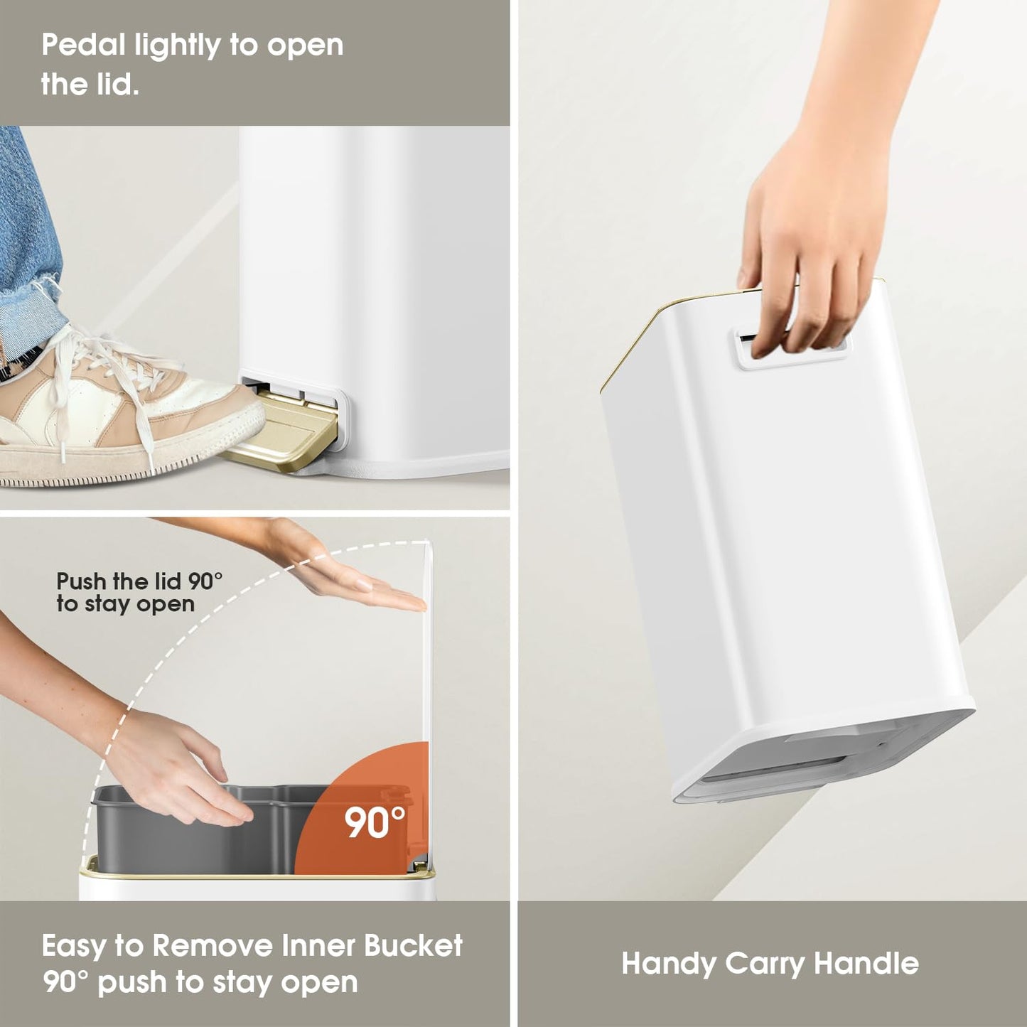 GibHerz Small Bathroom Trash Can with Lid Soft Close, 5L / 1.3 Gallon Slim Garbage Can with Removable Inner Bucket, Step Stainless Steel Trash Bin for Office, Bathrooms, Bedroom, Living Room (White)