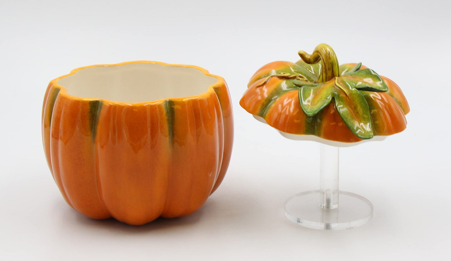 Cosmos 10365 Fine Ceramic Pumpkin Box, 6-1/8-Inch Orange