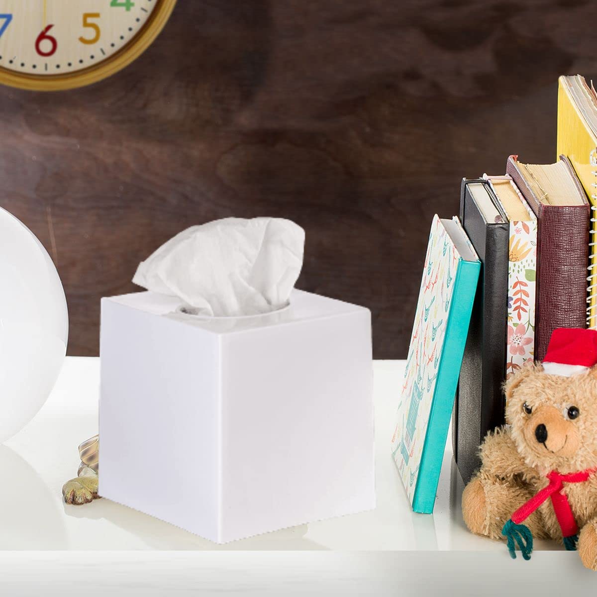 DWËLLZA HOMË 2 Pack White Tissue Box Cover – Square Tissue Box Holder for White Bathroom Accessories Countertop, Decorative Tissue Cover and Square Cube Holder for Modern Home, Office or Dresser Décor