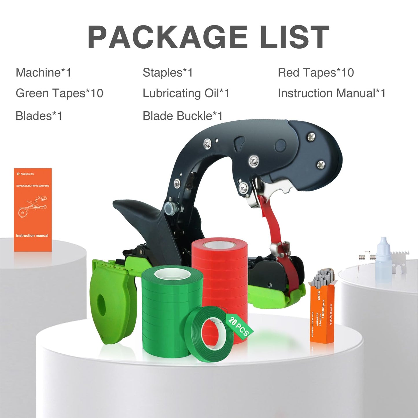 Kukkasilta Upgraded Plant Tying Machine Tie Up Vine Tomatoes and Grapes Quickly Plant Tying Tape Tool for Gardeners Farmers Plant Tie Tapener Gun with SK5 Blade Replacement Green Tapes and Staples