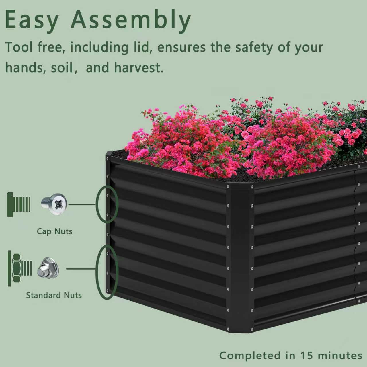 Nedenyou 6x2x2FT Galvanized Raised Garden Bed,Planter Raised Beds-Metal Garden Box,Large Plant for Outdoor Planting, Vegetables Bed,Flower,herb-Black