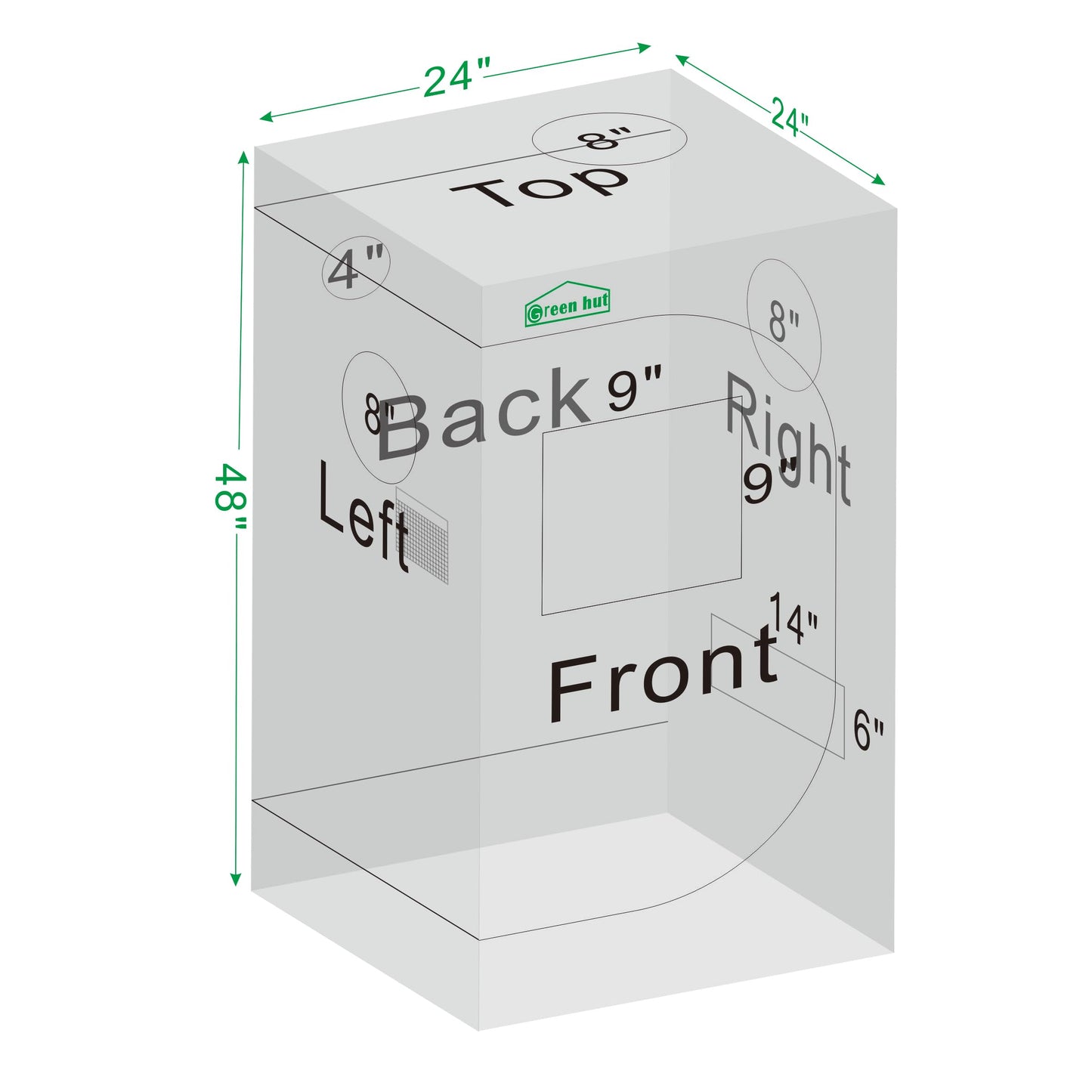 Green Hut Grow Tent 24"x24"x48" 600D Mylar Hydroponic Indoor Grow Tents with Observation Window, Removable Floor Tray and Tool Bag for Indoor Plant Growing 2x2