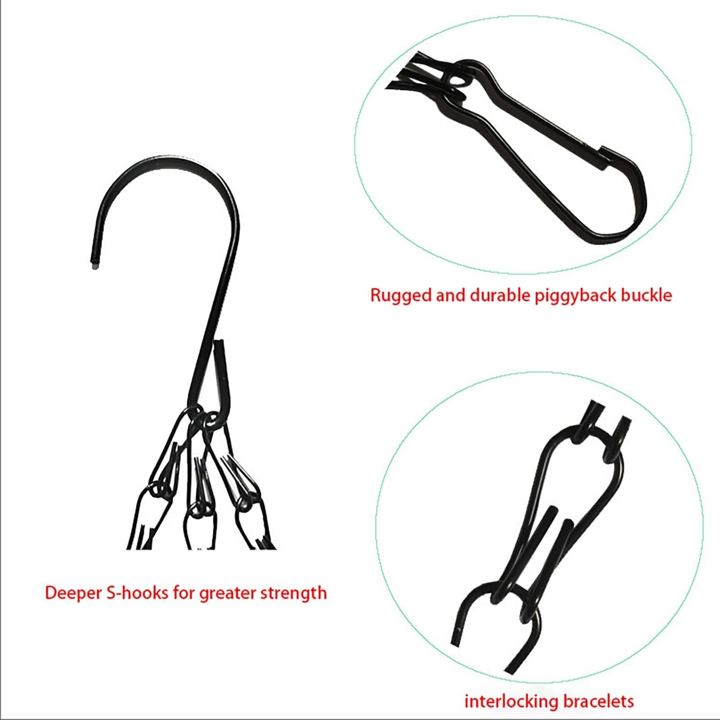 8 Pack 19.6(50cm) Inch Hanging Basket Chains 3 Point Black Metal Hanging Chains with Hooks for Plant Flower Pot Basket, Replacement Chain Hangers for Lantern, Bird Feeder, Planter, Indoor and Outdoor