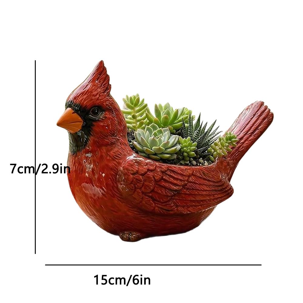 Cardinal Bird Succulent Planter, Resin Red Birds Plant Pot with Drainage Hole, Cardinal Flower Pot Decor for Indoor Outdoor Plants (A#)