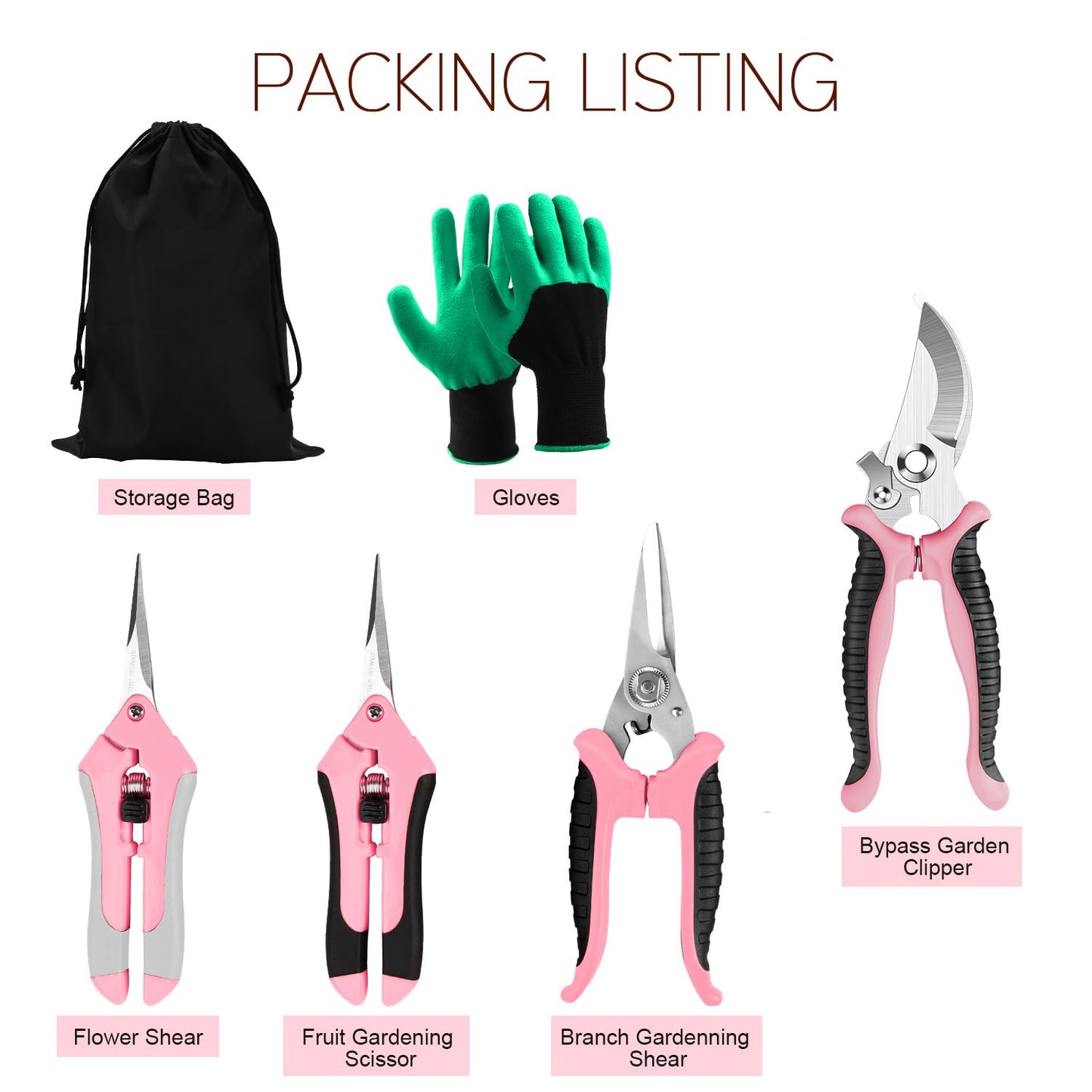 4 Packs Garden Pruning Shears Stainless Steel Blades Handheld Pruners Set with Gardening Gloves(Pink)