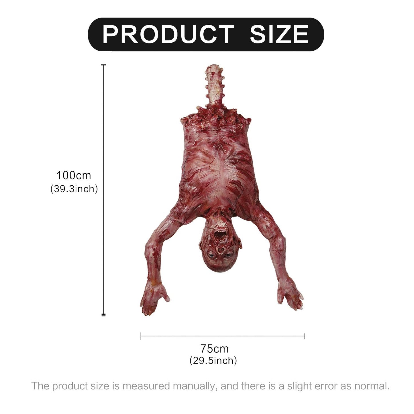 MOLEZU Hanging Torso Severed Skinned, Halloween Party Props Latex Limbless Hanging Half Body Corpse Haunted House Decorations 40x30x7 inches (A)