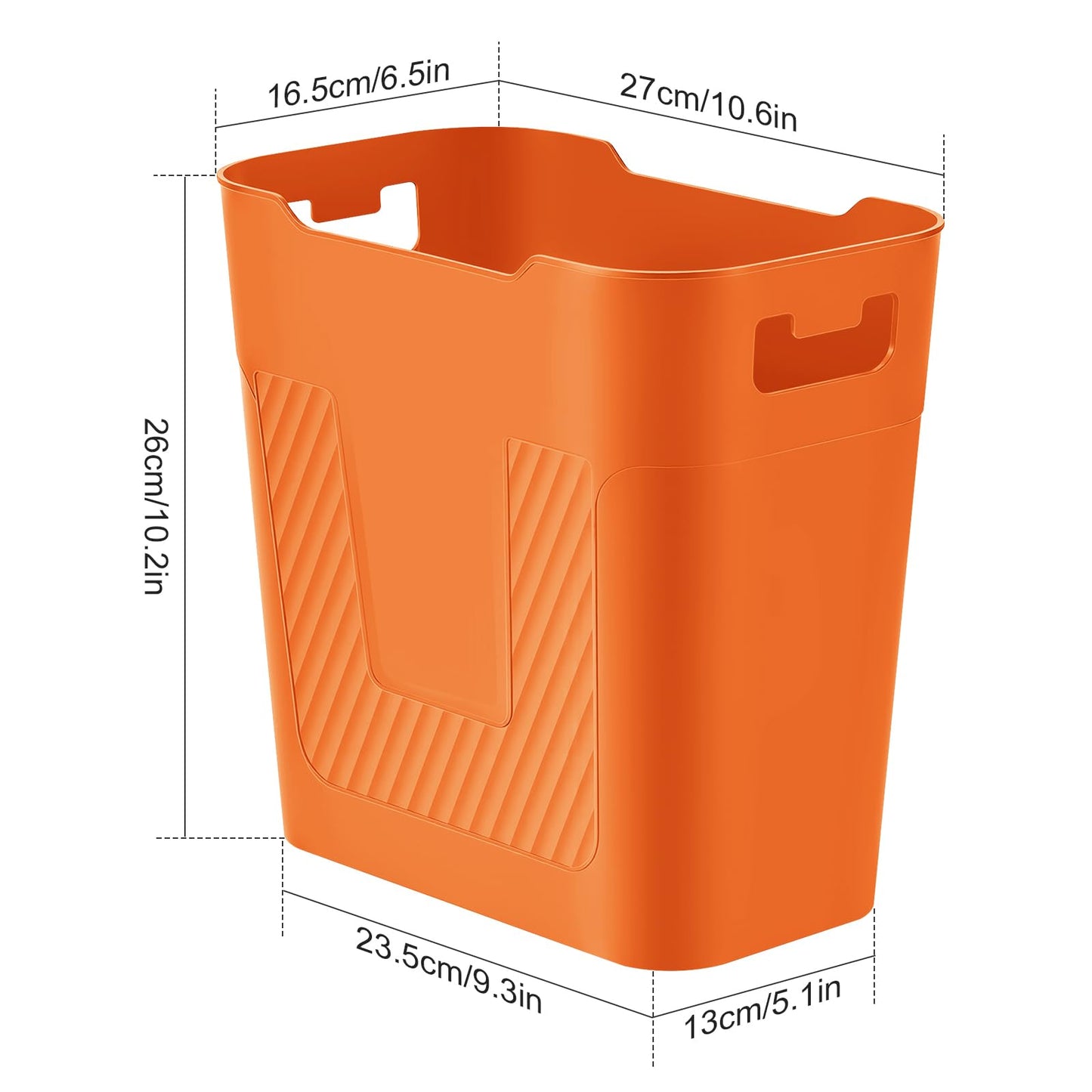 ASFUSS Small Orange Trash Can Wastebasket, 2.9 Gallon Plastic Garbage Can Waste Basket for Narrow Spaces Bathrooms Laundry Room Kitchens Offices Kids Rooms (Orange)