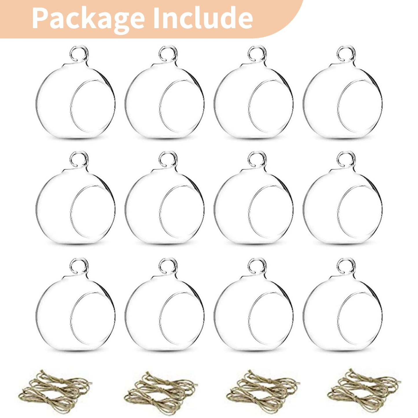 12 Pcs 3.15"/ 8cm Hanging Glass Tealight Holder Globe Plant Terrariums Glass Orbs Air Plants Tea Light Candle Holders Home Decor Indoor Outdoor Garden DIY Gifts (9 Pcs + 3 Pcs)