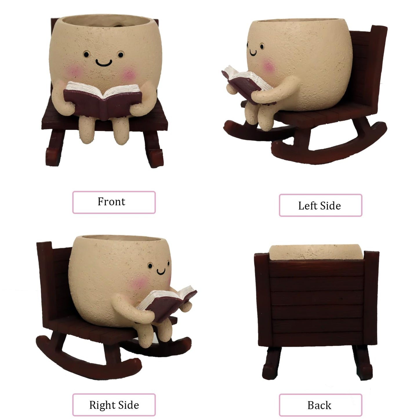 Dolkgy Cute Face Planters Succulent Pots, Funny Rocking Chair Reading Head Flower Planter Cactus Pot with Drainage Hole for Indoor Outdoor Plants, Unique Plant Lover Gifts