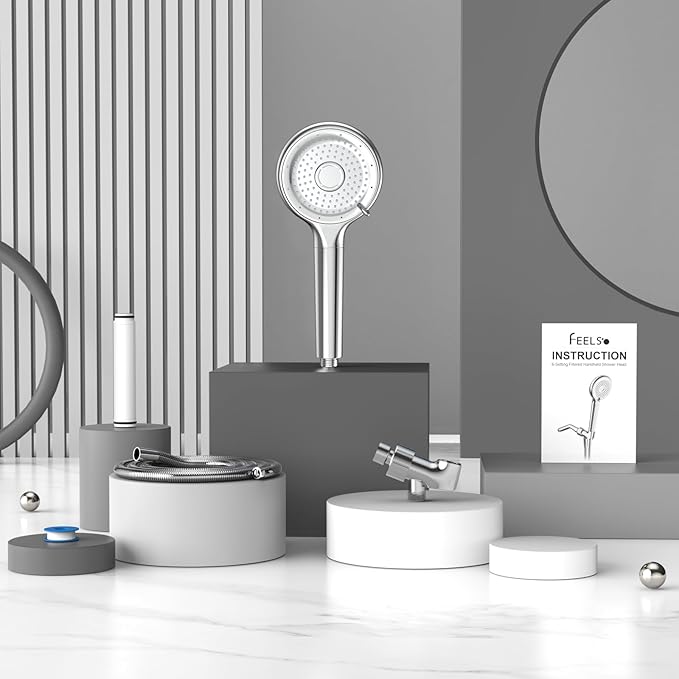 FEELSO Filtered Shower Head with Handheld, High Pressure 6 Spray Mode Showerhead with 60" Hose, Bracket and 15 Stage Water Softener Filters for Hard Water Remove Chlorine and Harmful Substance