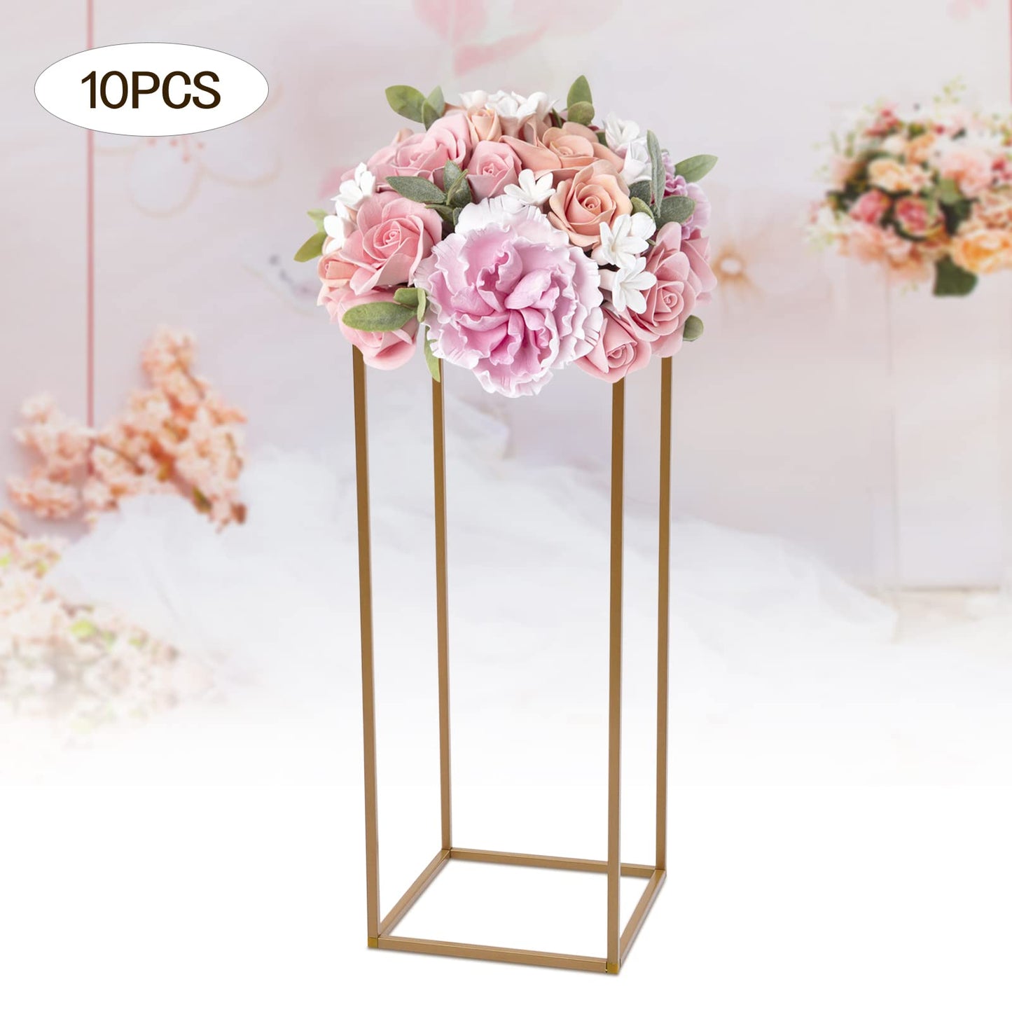 10 Pieces Gold Flower Stand for Wedding,31.4 Inch Rectangular Floral Rack Wedding Centerpieces Stand Flower Column for Tables Tall Floor Standing Vases for Party Home Decor