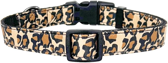 Dog Collar Leash Set, Leopard Pattern, Nylon Webbing Plus Cotton Ribbon, 5ft Matching Leash, for Large Dogs.(L, Brown Leopard)