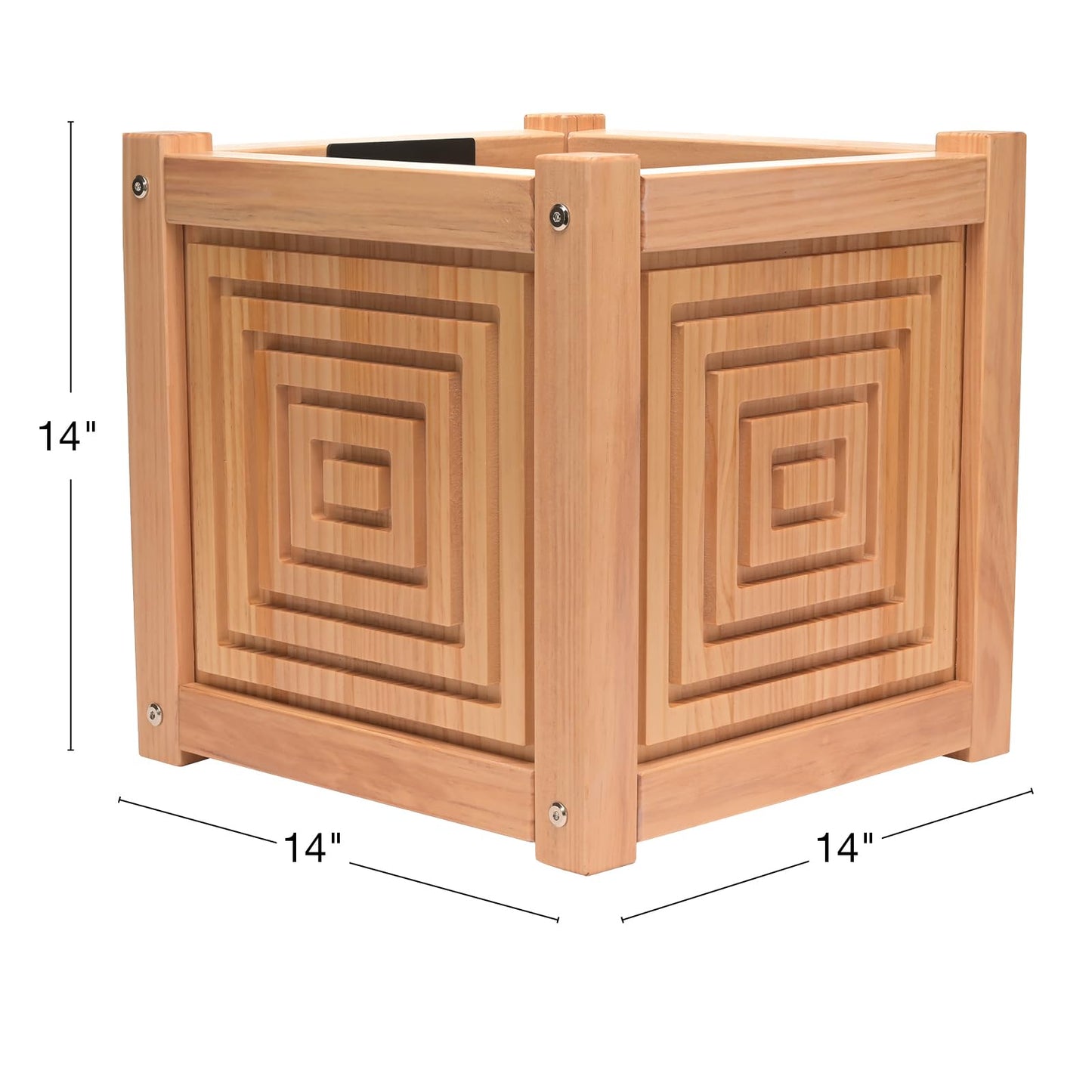 EXCELLO GLOBAL PRODUCTS 14" Jardin Square Panel Wooden Outdoor Pole Planter – Natural Modern Patio Planter Box for Deck, Porch, Balcony & Garden Decor