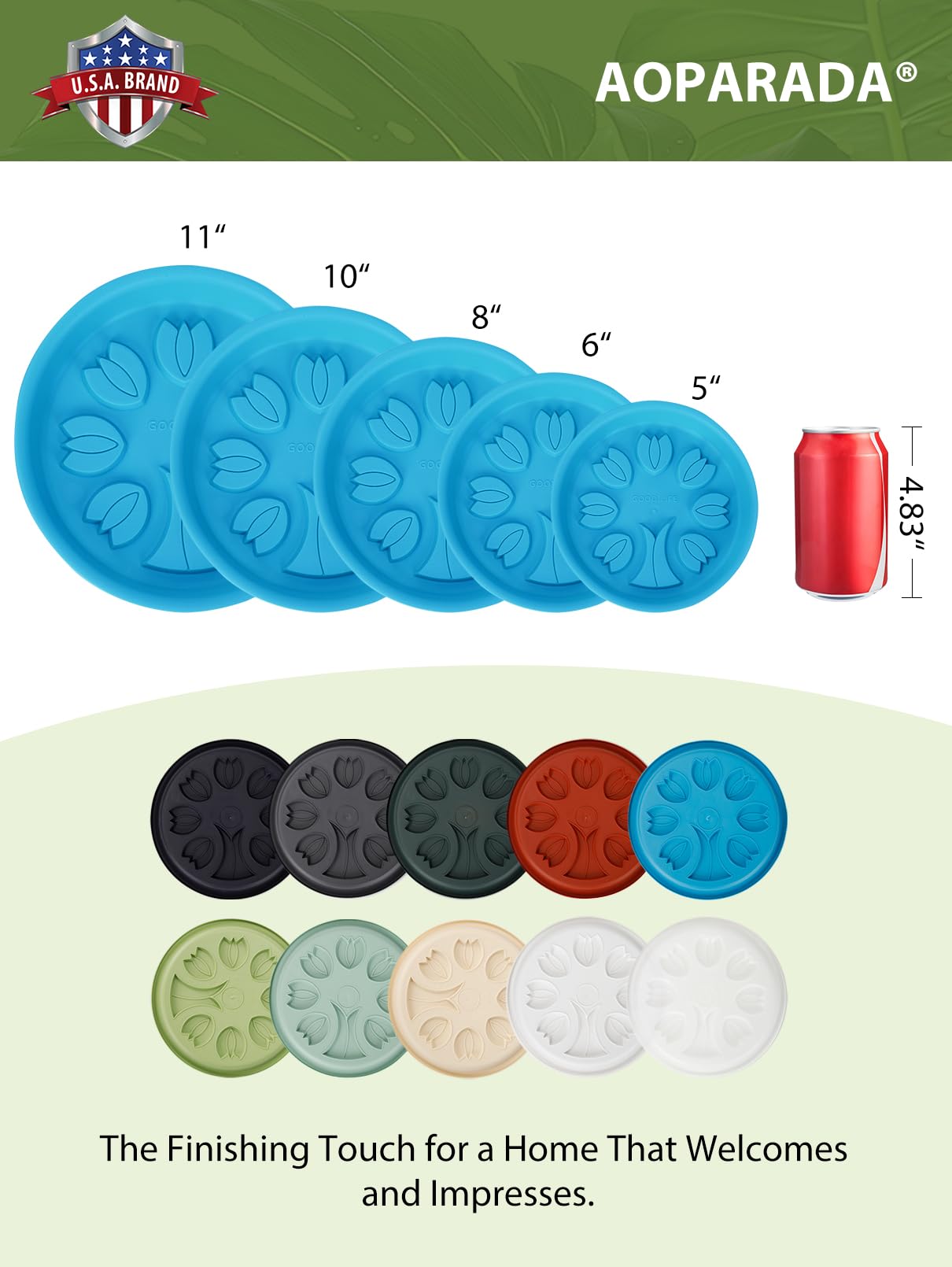 Aoparada® 10 Inch Plant Saucers (4-Pack) - Tulip-Design Leak-Proof Trays for Small Pots - Protect Surfaces & Nurture Plants - Heavy-Duty for Indoor/Outdoor(Blue)