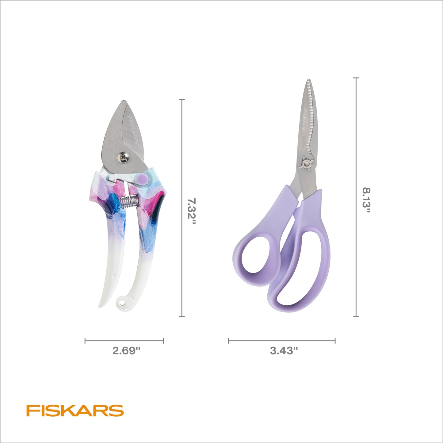 Fiskars 2-Piece Pruning & Veggie Shears Set, Explore Collection Garden Tool Kit, Bypass Pruner for Light Trimming, Vegetable Shears with Serrated Stainless Steel Blades for Harvesting Flowers & Herbs