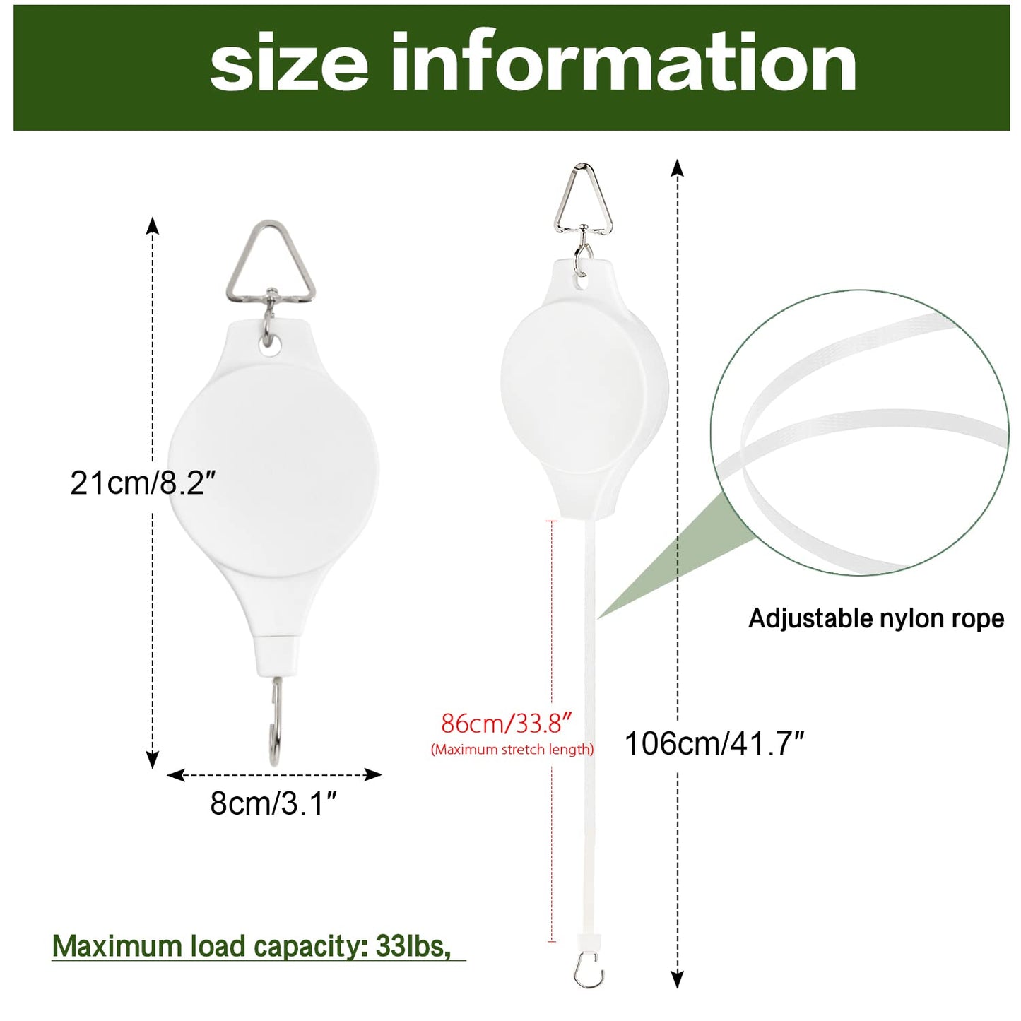 Sungmor Heavy Duty Ceiling Hooks for Hanging Planters, 3pcs Set Indoor Outdoor Plant Pulleys Adjustable Plant Hangers, Plant Hooks for Hanging Basket Flower Pot Bird Feeder