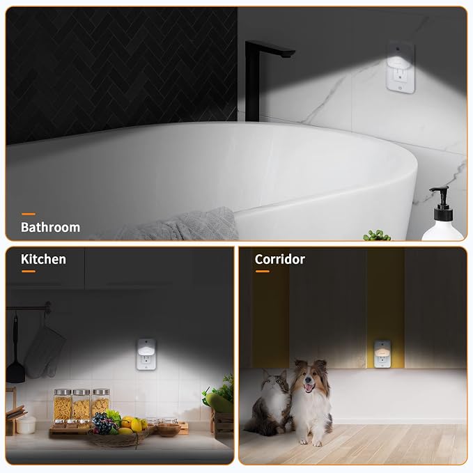 LuxLumin LED Night Light Plug into Wall with Smart Dusk to Dawn Sensor, Automatically Turn on and Off,Night Light for Kids,Bedroom,Bathroom,Stairs,Warm White, 4 Packs
