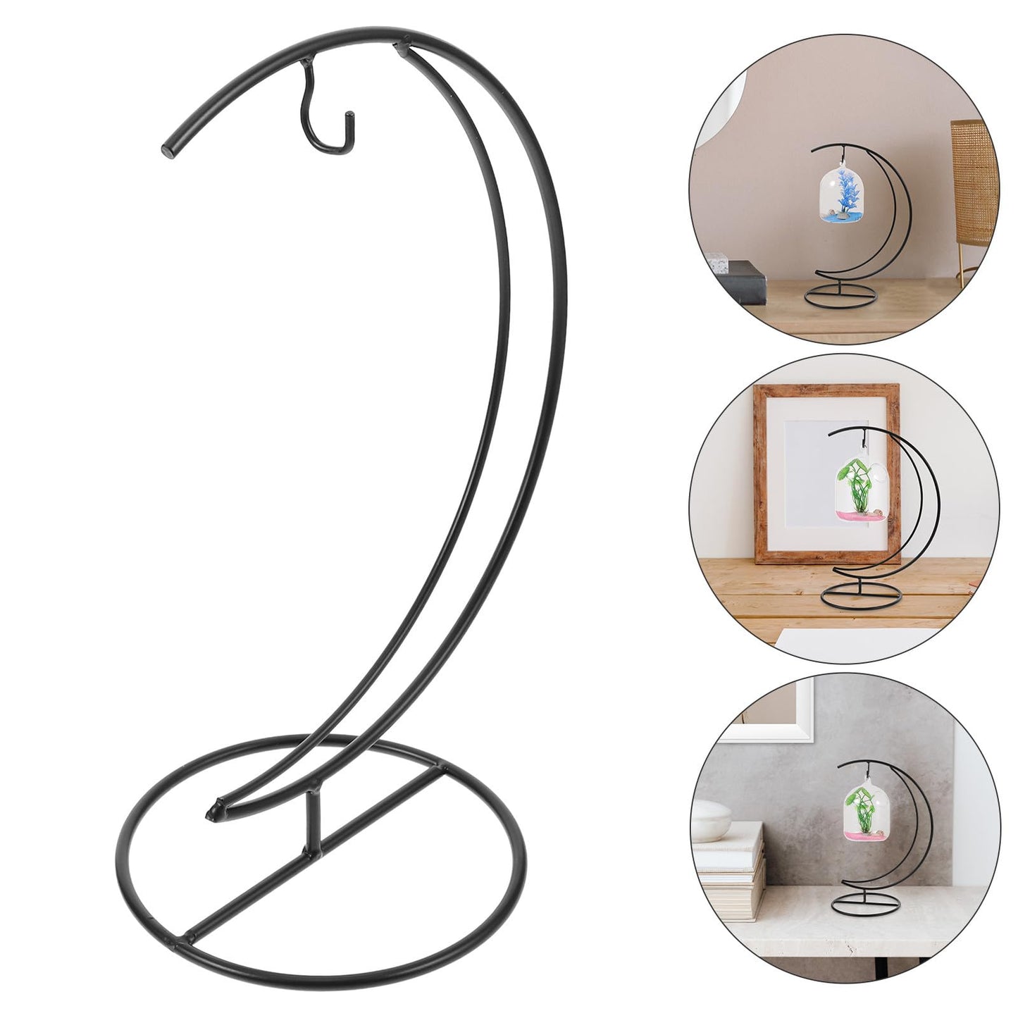 Cabilock Moon-shaped Hanging Hook Stand 2pcs Black Metal Vase Hanging Stand Terrarium Display Rack Air Plant Holder Indoor Outdoor Decorative Plant Bracket