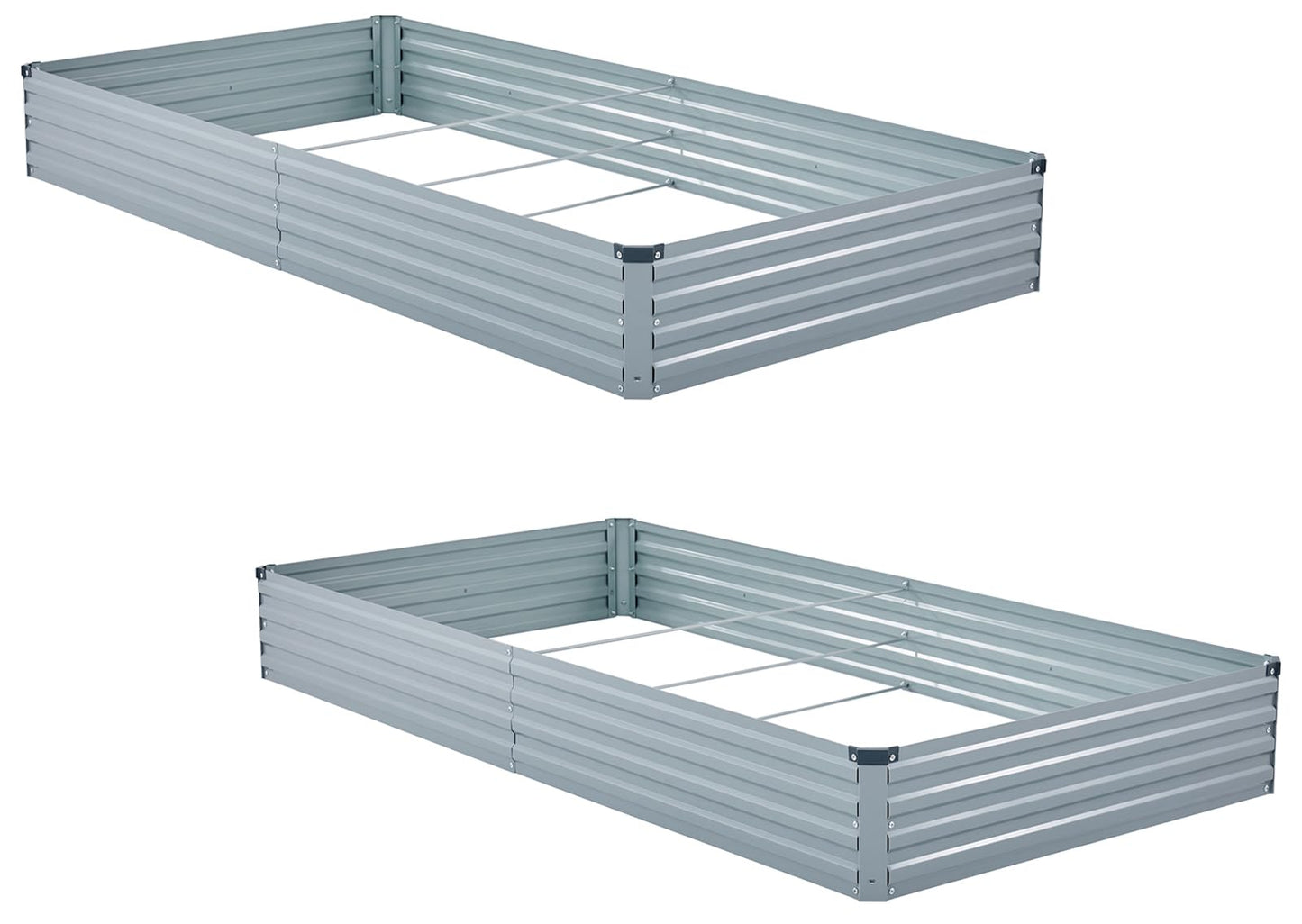Meberam 2 Pack 6x3x1FT Galvanized Raised Garden Bed Kit, Outdoor Metal Planter Box for Vegetables, Bottomless Rectangular Gardening Bed with Support Rods, Tool-Free Assembly, Gray