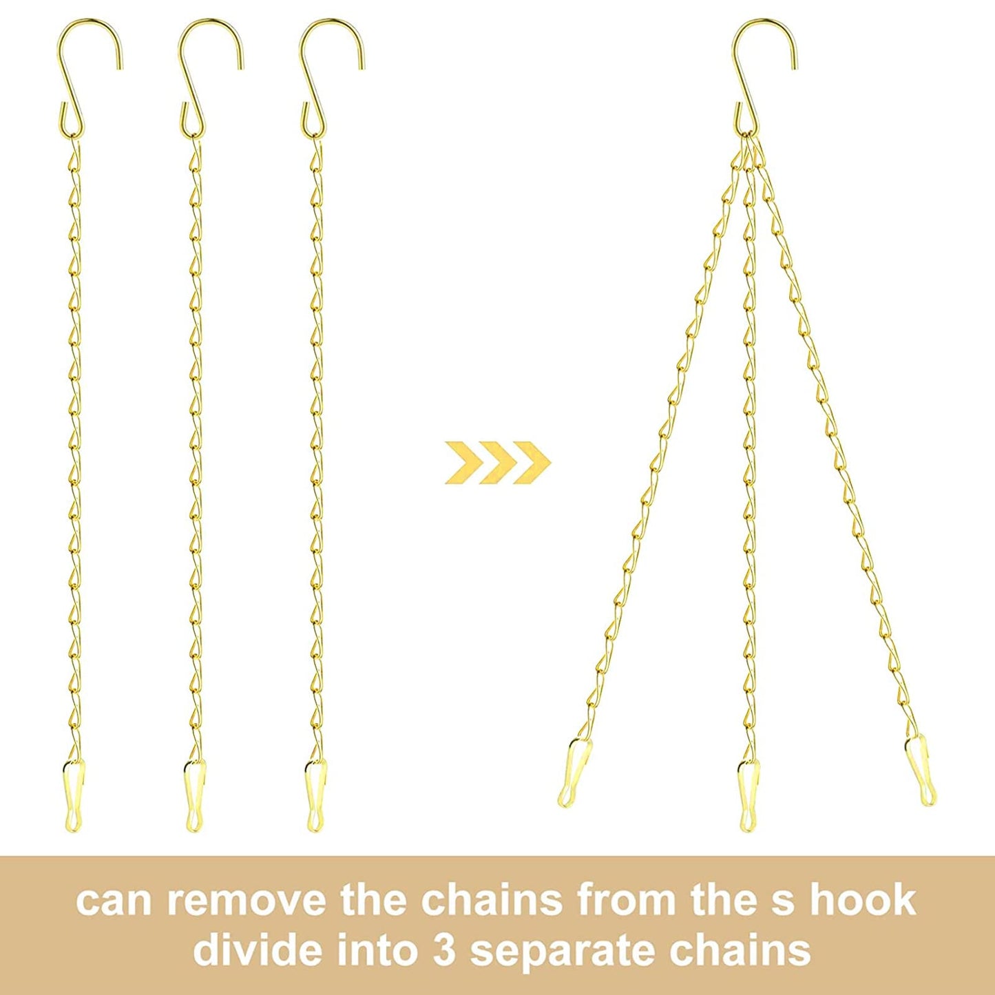 RIFNY Gold Chain for Hanging Plants, 24 Inch Small Plant Chains for Hanging Baskets Kits with Hooks for Bird Feeders Planters Billboards Lanterns Wind Chimes Ornaments Outdoor/Indoor Use (10 PCS)