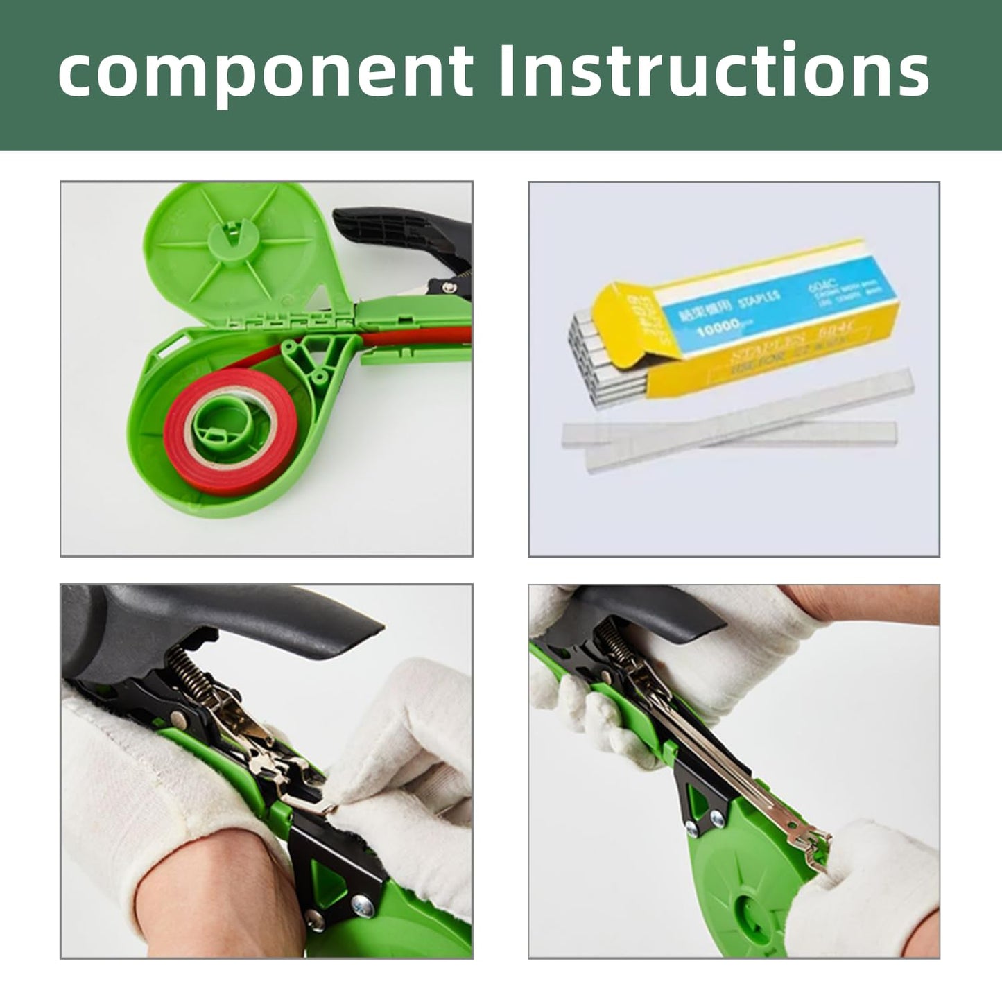 Suca Plant Tying Machine, Lightweight Plant Tying Tape Tool to Tie Up Vine Quickly, Tie Tapener Gun with Tapes and Staples Green