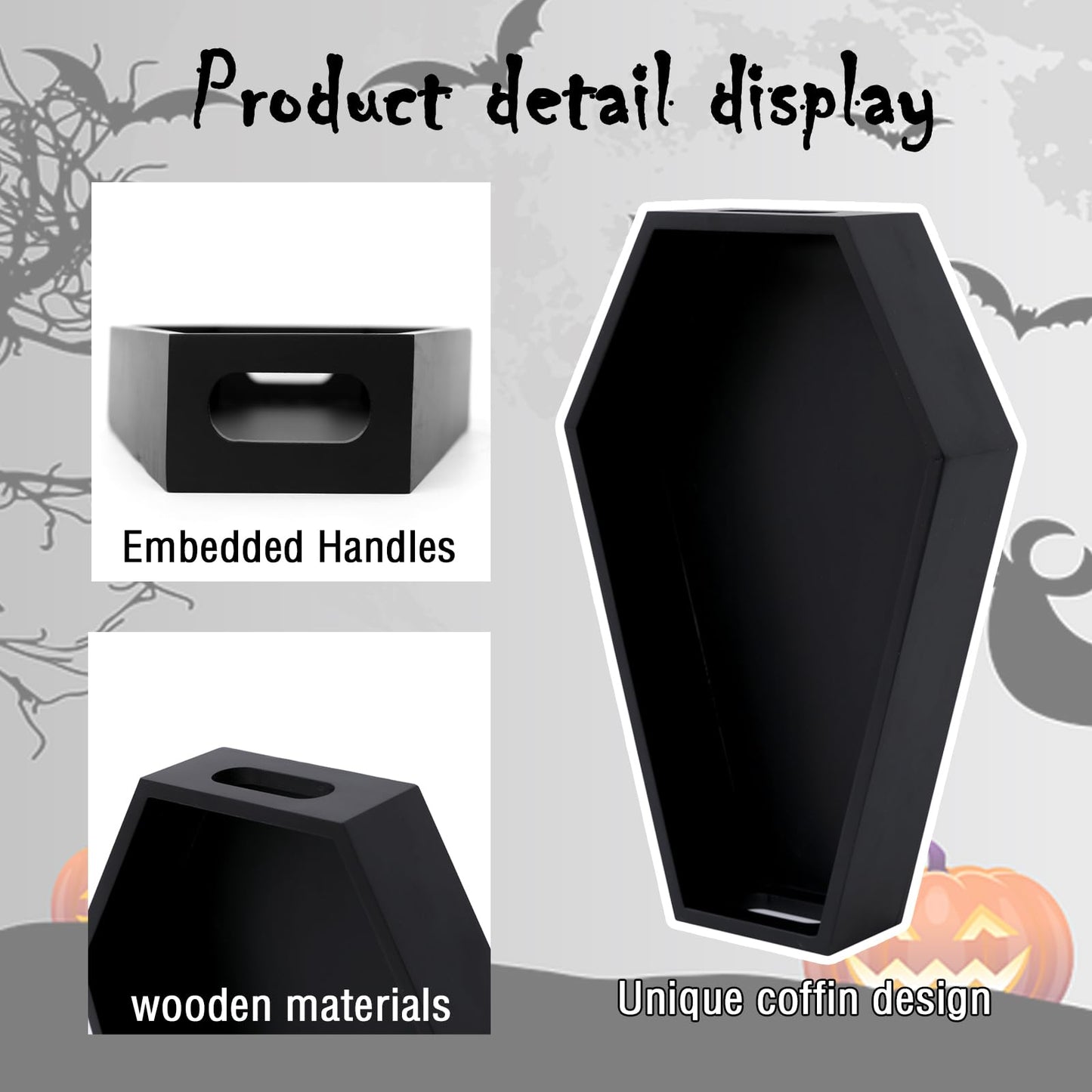 Wooden Serving Tray Coffin Tray Decorative Serving Tray-Black Spooky Gothic Home Decor for Party