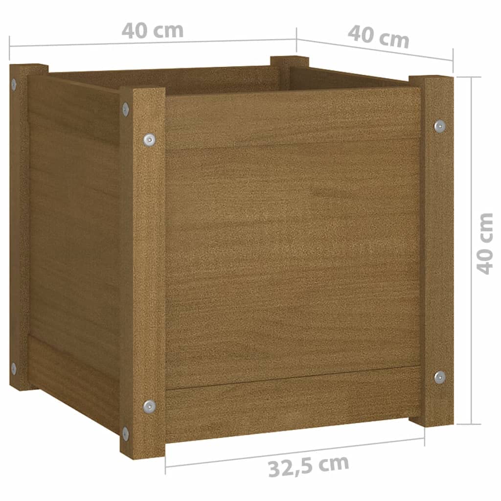 VGLQNRPT Square Wood Garden Planter, 15.7 inch Solid Pine Flower Pot Box for Indoor Outdoor Patio Balcony Backyard Decor, Honey Brown Stained Finish