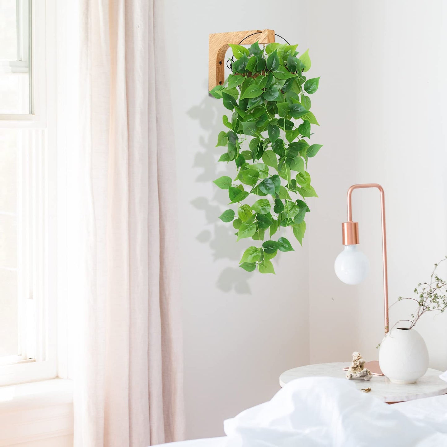 Macrame Plant Hanger, Hanging Wall Planters for Indoor Plants, Wooden Hanging Basket Hooks for Outdoor Pots Wind Chime Flower Bracket Lanterns Patio Garden Decoration (2-Pack,5-Inch)