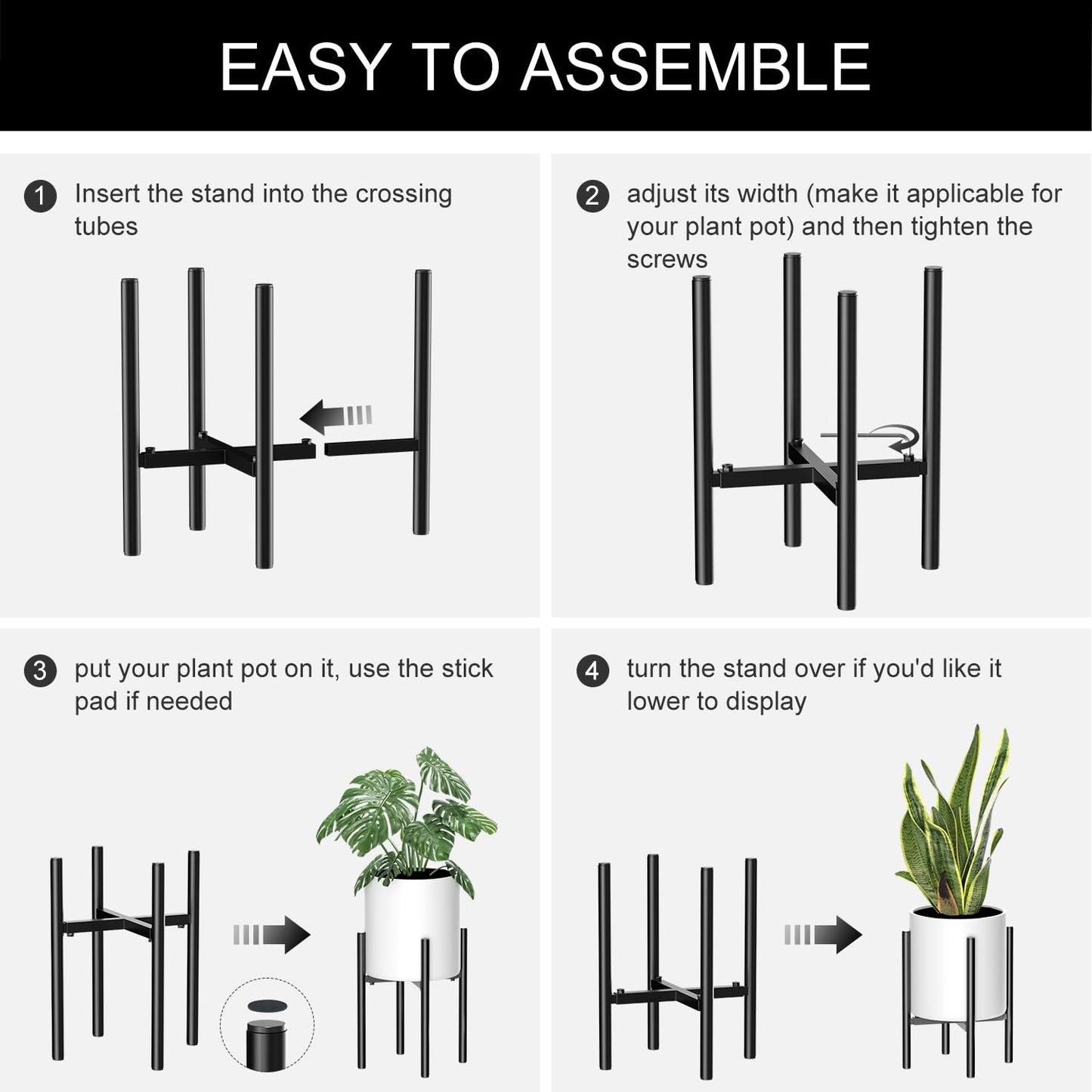 Plant Stand, Indoor Plant Stand Adjustable for 8 to12 inches Plant Pot, Metal Plant Stands For Indoor Plants Mid Century Stable Stylish Black Planter Stand for Outdoor, Black 1 Pack, Pot not Included