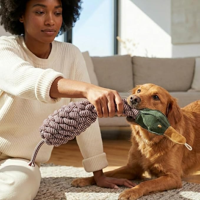 Crinkle Duck Natural Rope and Chew Toy Bird Dog Toy, Large, Brown