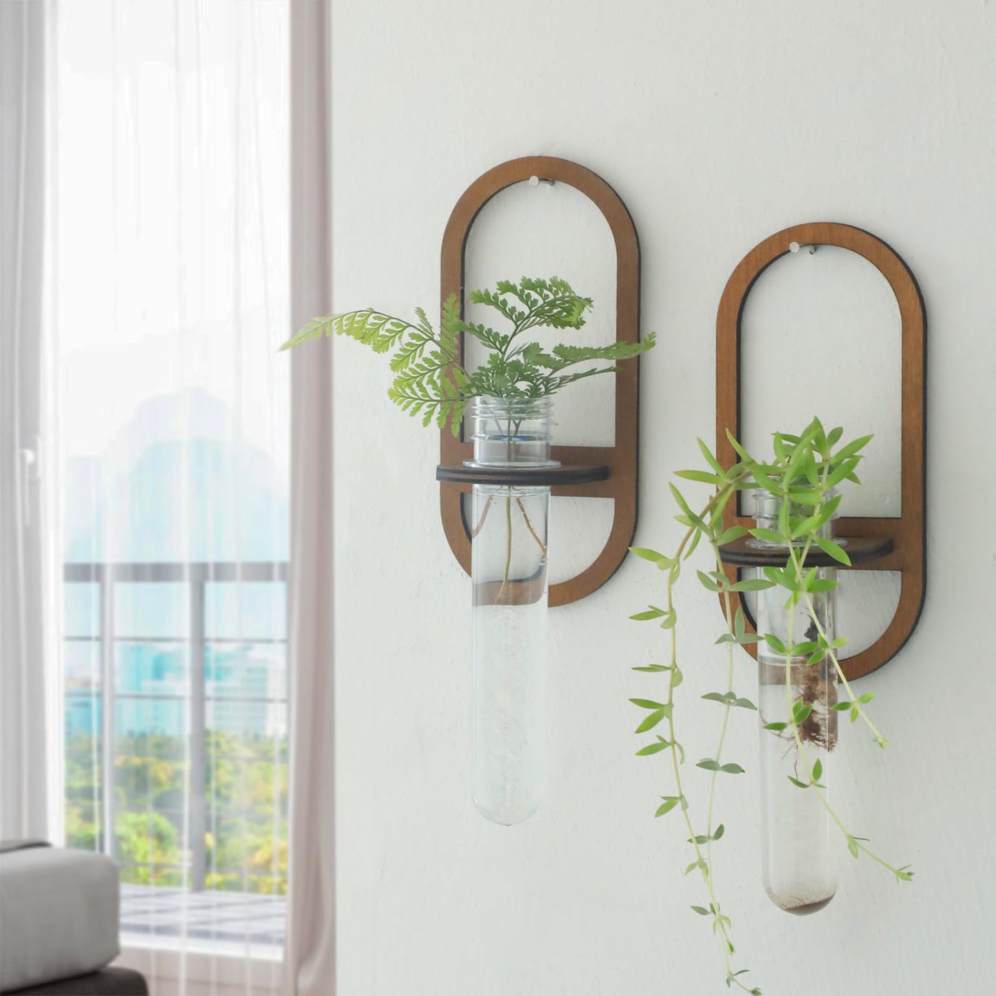 2 Pack Plant Propagation Station Wall Hanging Wooden Shelf Plant Terrarium for Hydroponics Home Office Decor Test Tube Propagate Air Plant Cutting Holder